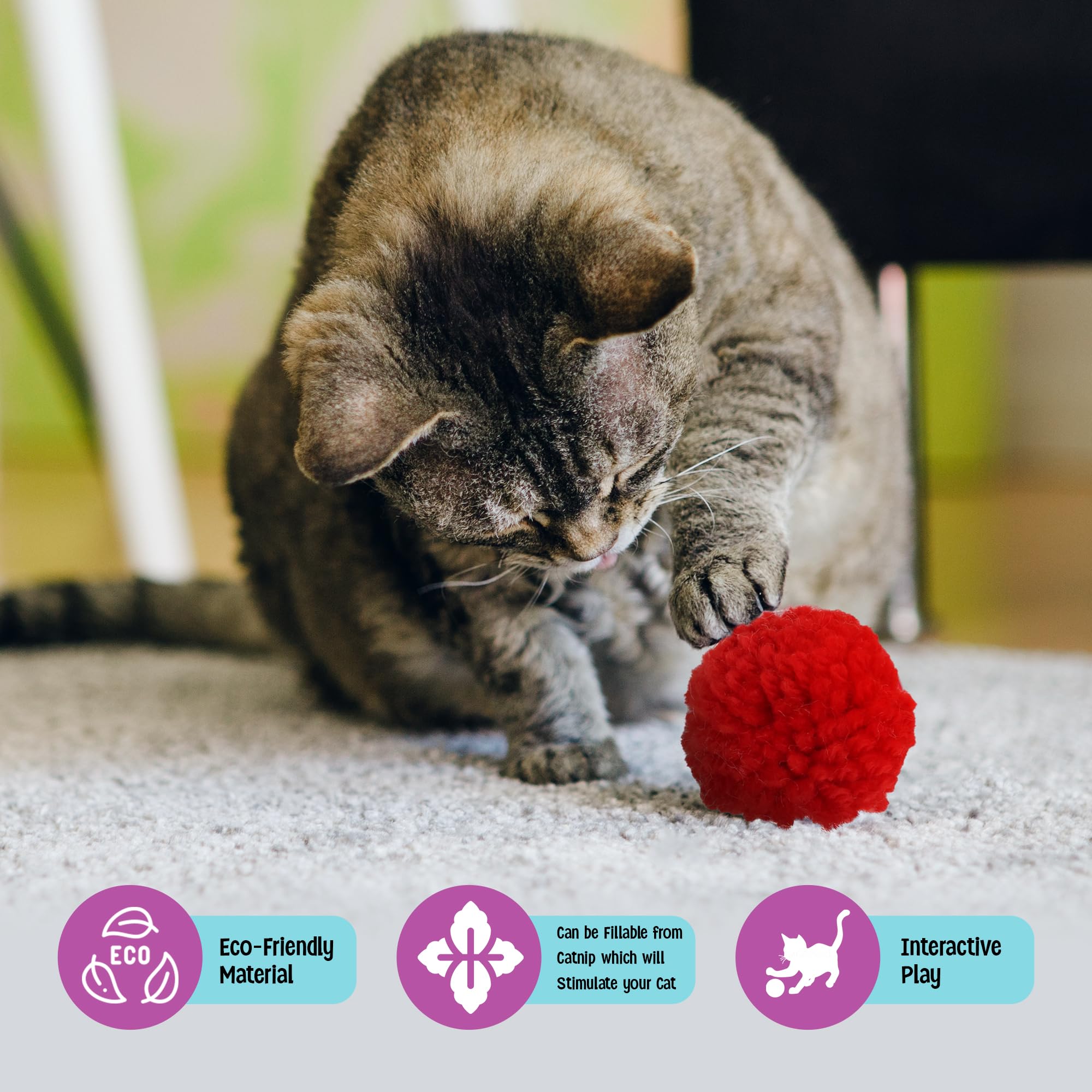 Spot Ethical Wool Pom Poms With Catnip Cat Toy, 4-Pack
