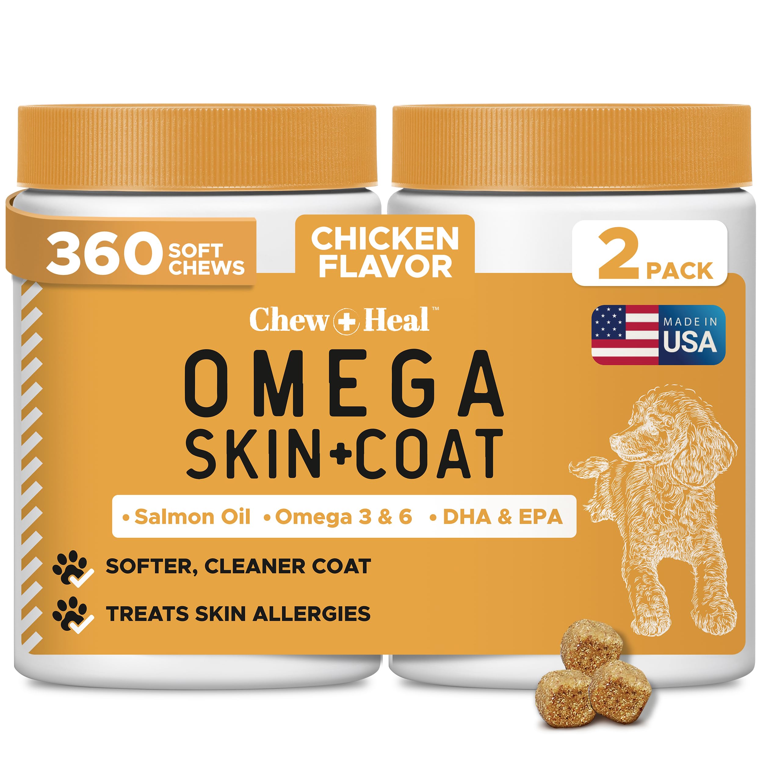 Omega 3 Fish Oil for Dogs -360 Soft Chew Omega Treats for Skin and Coat -Salmon Oil Blend of Essential Fatty Acids, Vitamins, An