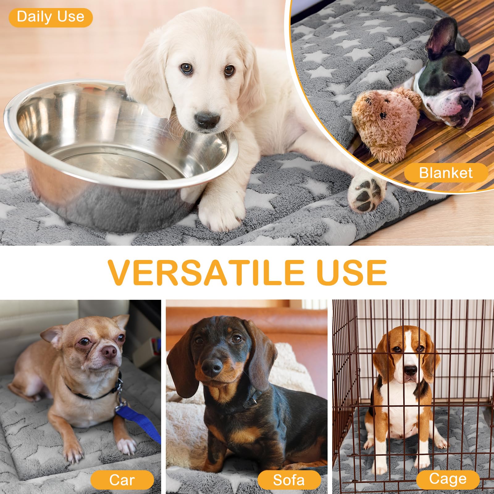 VitalCozy 4 Pcs Dog Bed Mat Crate Pad Reversible Mat Machine Washable Bed Star Pet Sleeping Kennel Pad for Crate for Small, Medi