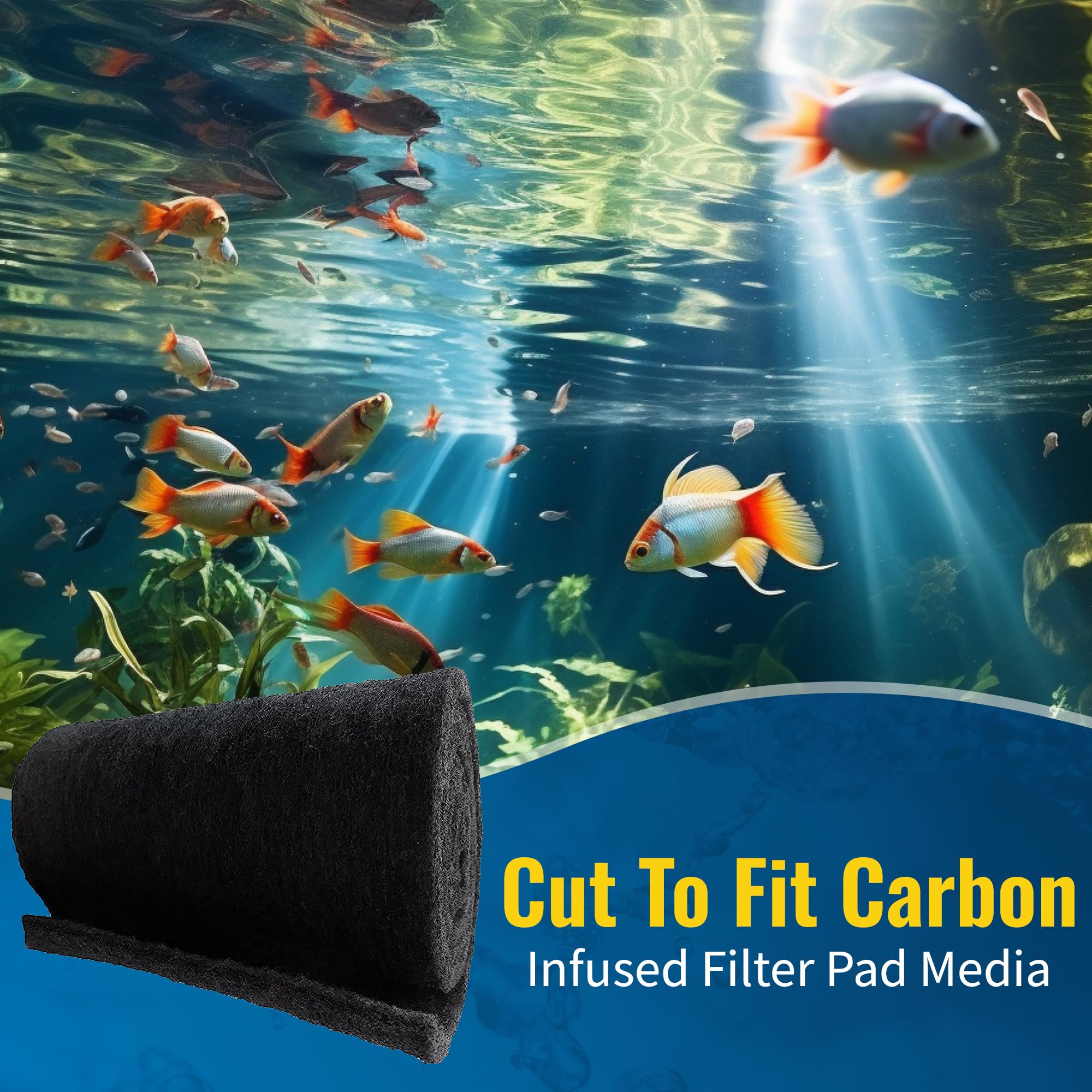 Aquarium Carbon Pad - Cut To Fit Carbon Infused Filter Pad Media For Clean & Clear Fish Tank And Ponds (Carbon Filter, 10.5'' X