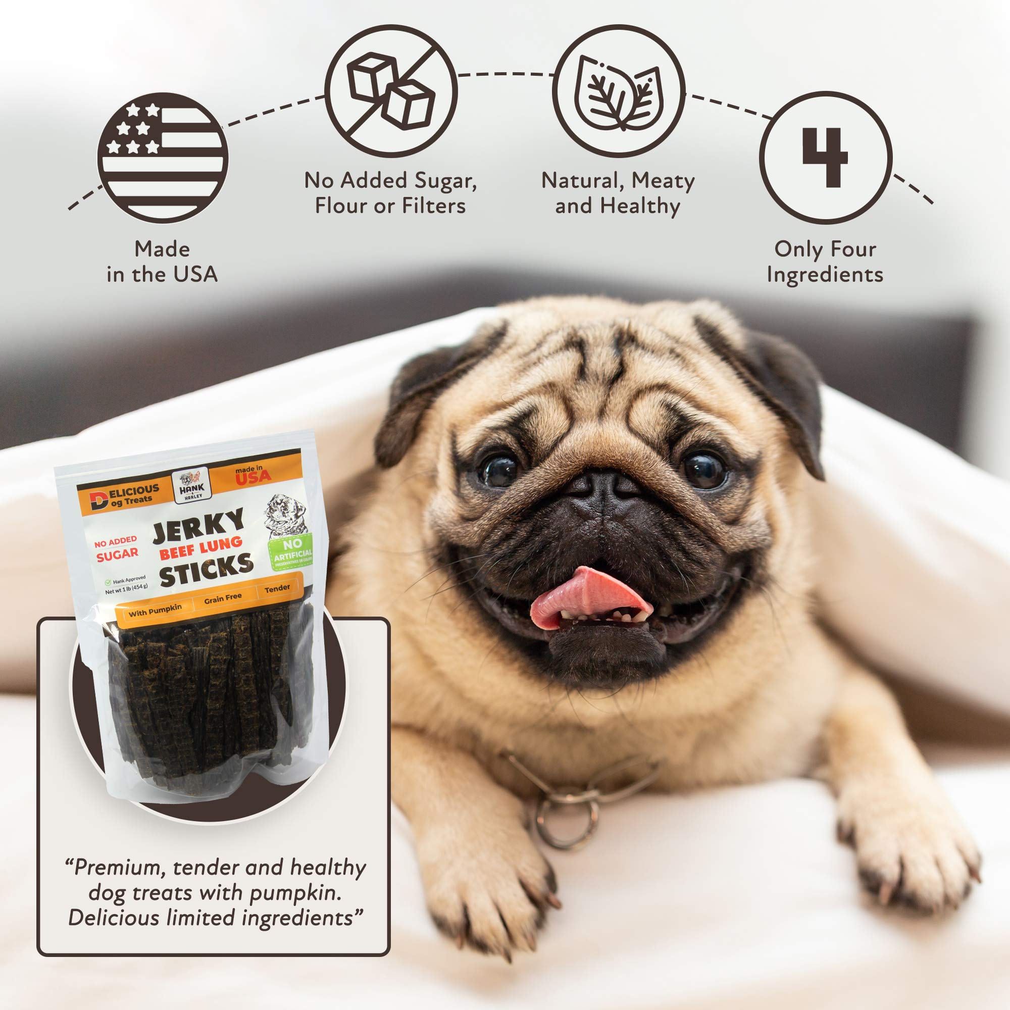 Hank & Harley Chicken Jerky Sticks, 1 lb - USA Lean Protein Soft Dog Treats with Pumpkin. 100% Natural and NO Added Sugar, Flour