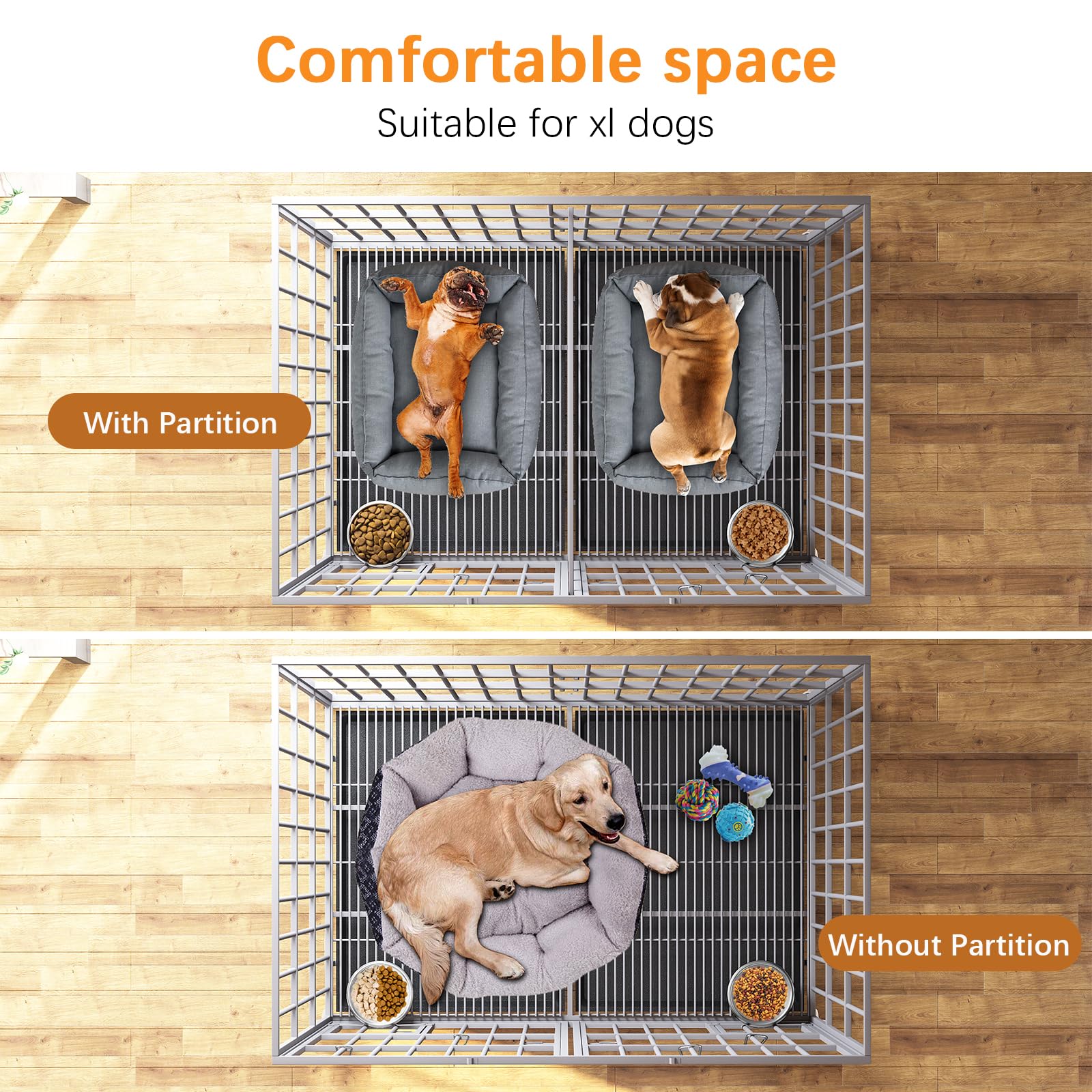Aboxoo 42/48 Inch Heavy Duty Metal Dog Crate For 2 Dogs/Large Dog,All Metal Open Top,Dog Kennel Indoor With Wheels,Floor Grid, T