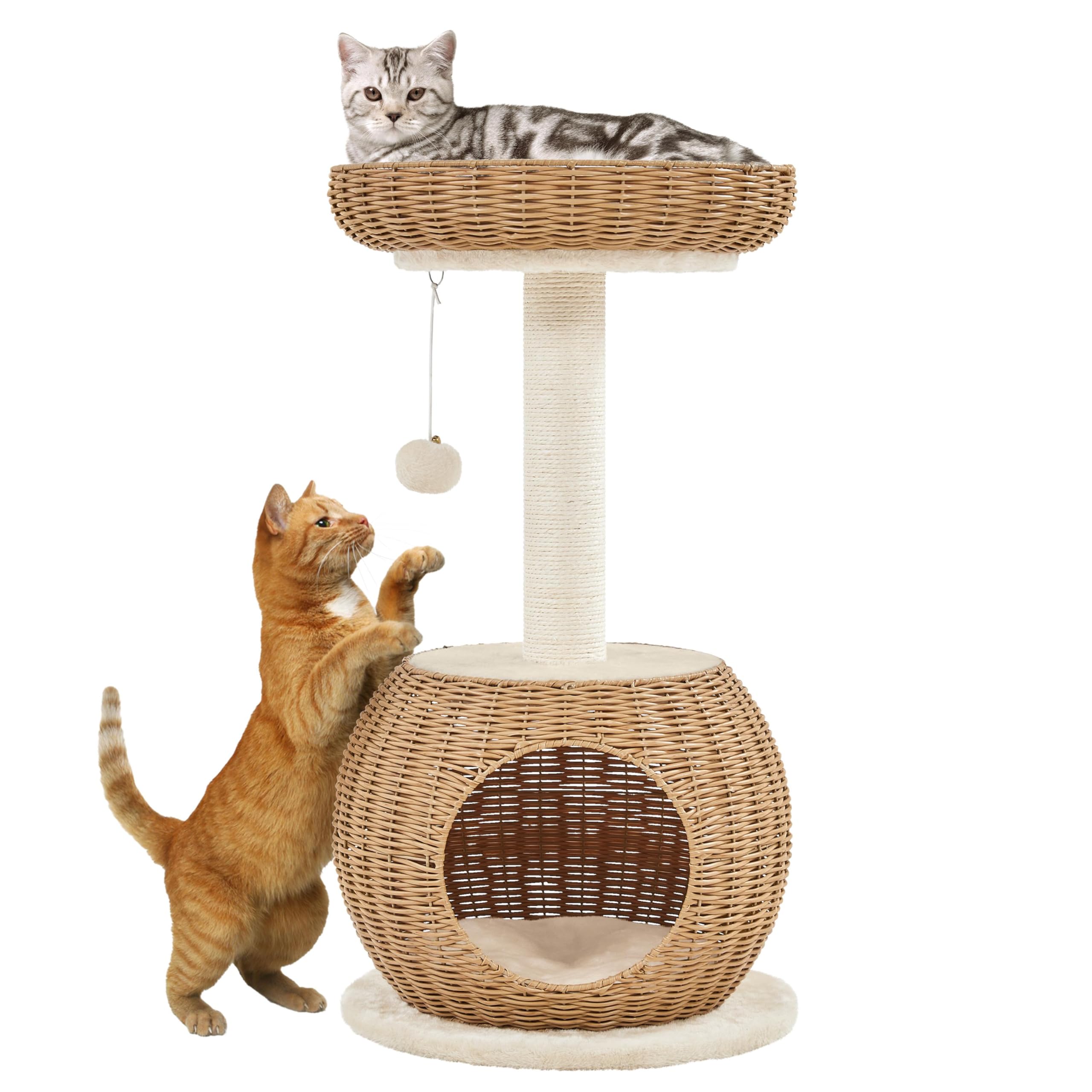 Yaheetech Cat Tree, 29.5In Rattan Cat Tower For Indoor Cats W/Scratching Post, Woven Cat Condo And Soft Cushion Top Perch, Aesth