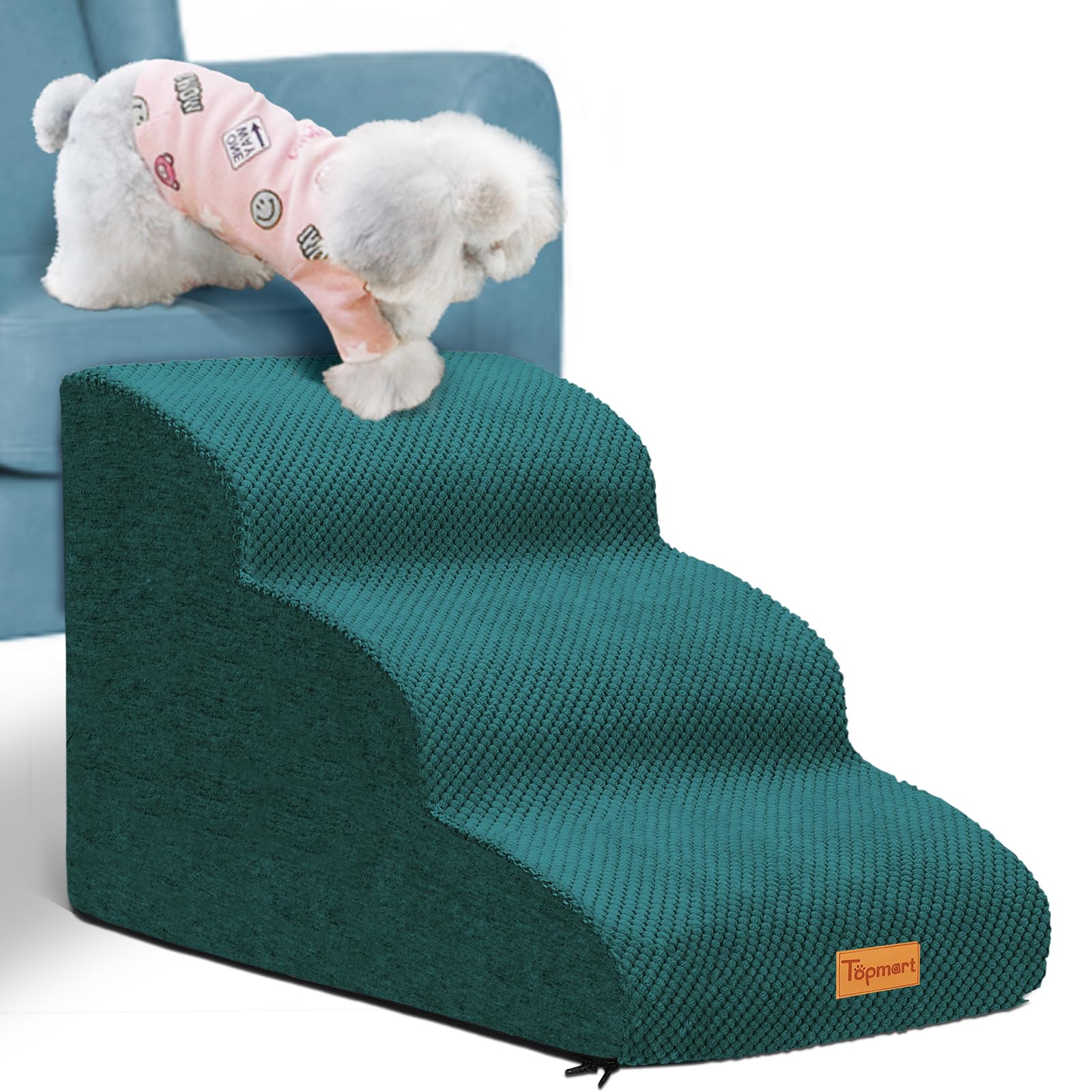 Topmart 3 Tiers Foam Dog Ramps/Steps,Non-Slip Dog Steps With Waterproof Cover,Extra Wide Deep Dog Stairs,High Density Foam Pet S