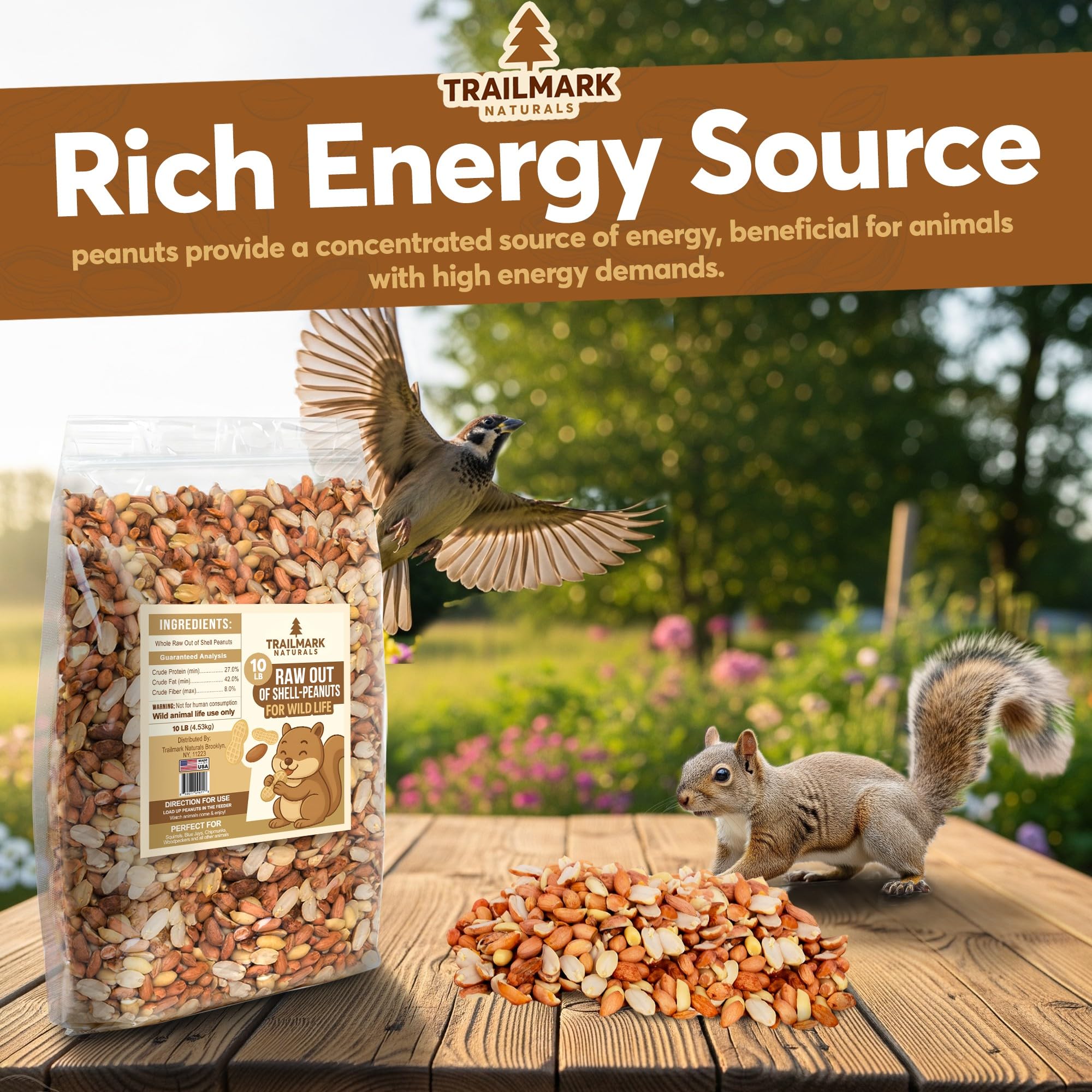 TRAILMARK NATURALS Raw Shelled Peanuts - 45 LB Squirrel & Bird Food - Grown in the USA