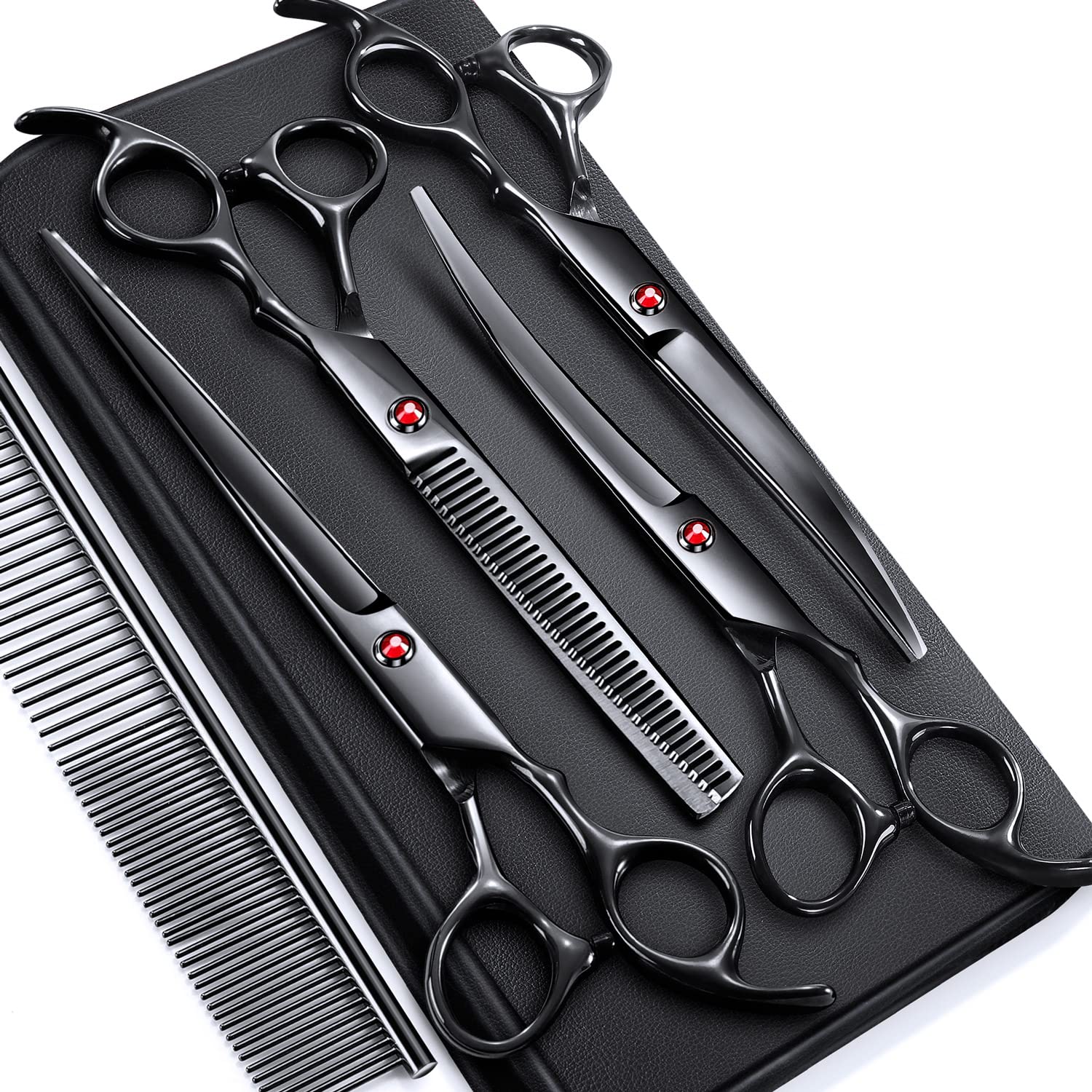 Gimars 7.0In Professional 4Cr Stainless Steel Safety Round Tip 6 In 1 Dog Grooming Scissors Heavy Duty Titanium Coated Pet Grooming Scissor For Dogs, Cats And Other Animals