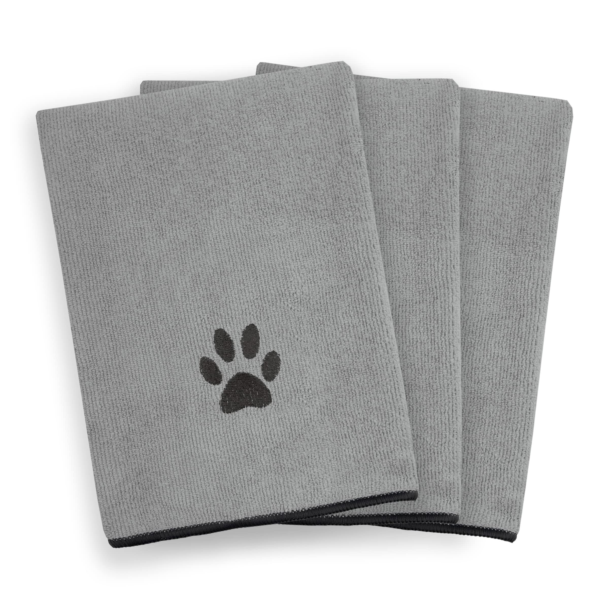 Ritz Premium Embroidered Microfiber Pet Towel (3-Pack), 18' X 28', Highly Absorbent, Fast-Drying, Long-Lasting, Super Soft 80% Polyester And 20% Polyamide Pet Cloth, Grey