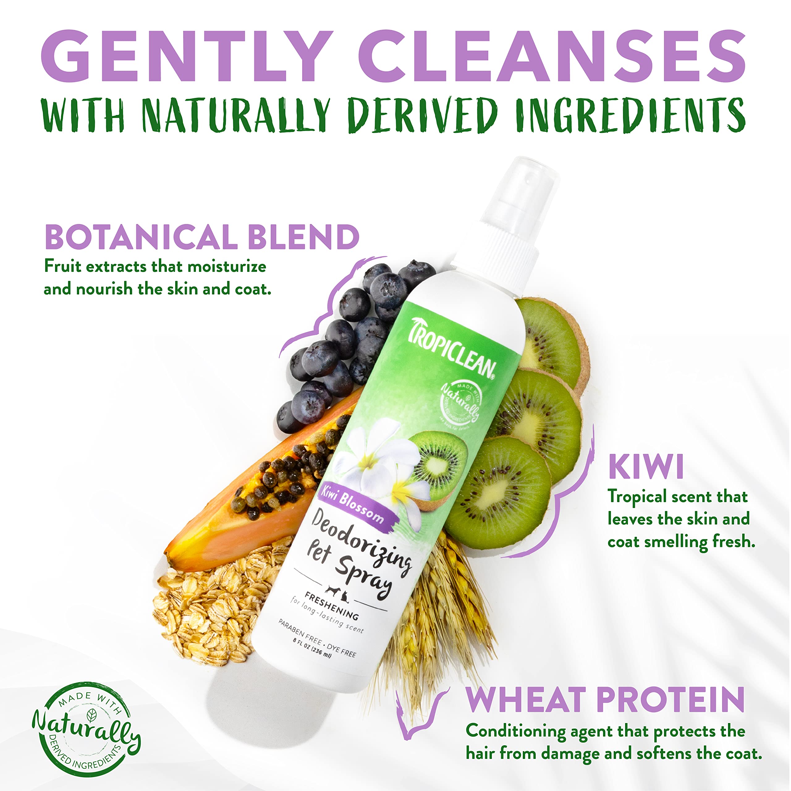 Tropiclean Dog Perfume, Long Lasting Kiwi Cologne, Deodorizing Spray For Smelly Dogs, After Bath Detangling Spray With Vitamin E