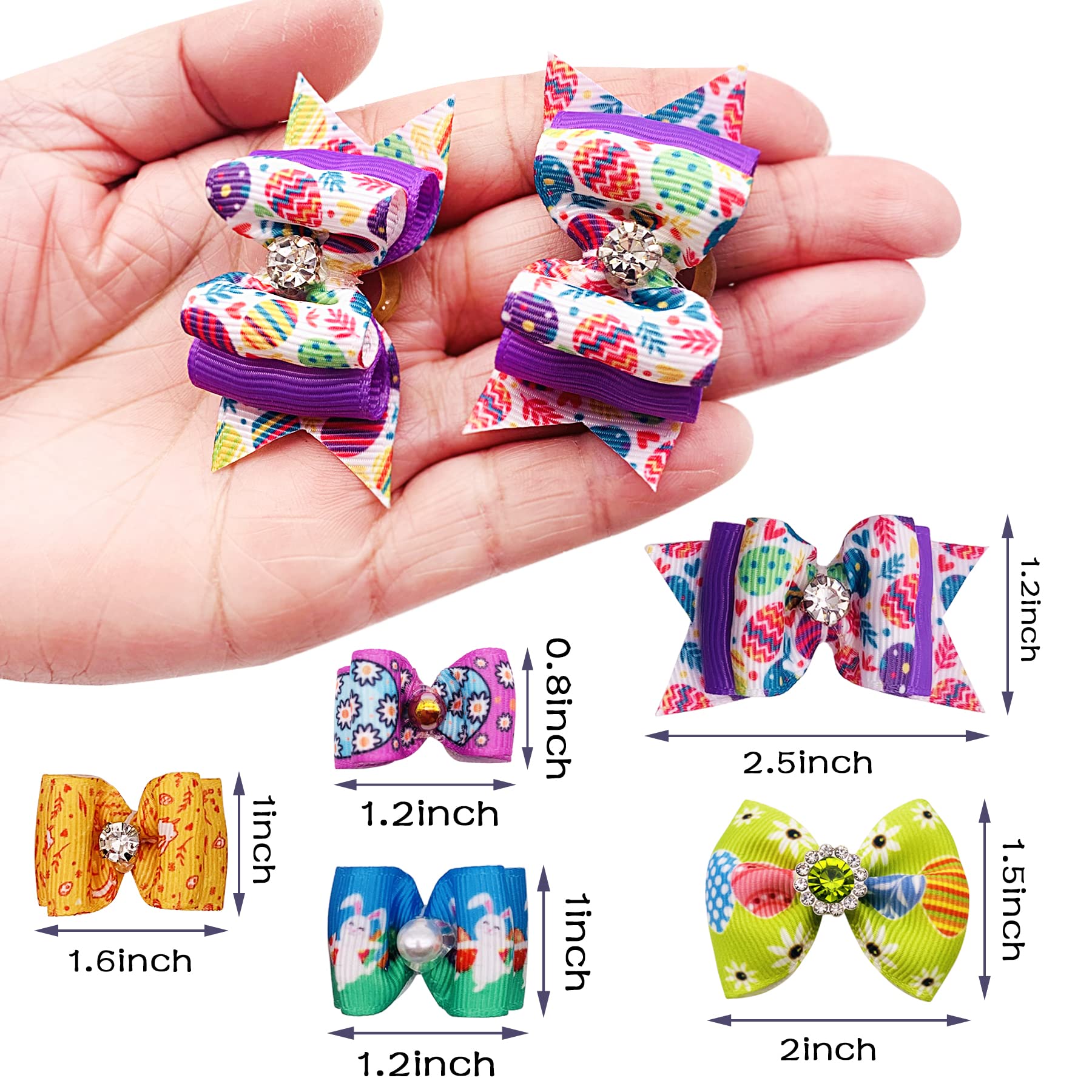 Jpgdn 50Pcs/25Pairs Easter Dog Hair Bows With Rubber Bands Rabbit Eggs Puppy Hair Bowknot Top Knot Elastic For Doggy Cat Rabbit