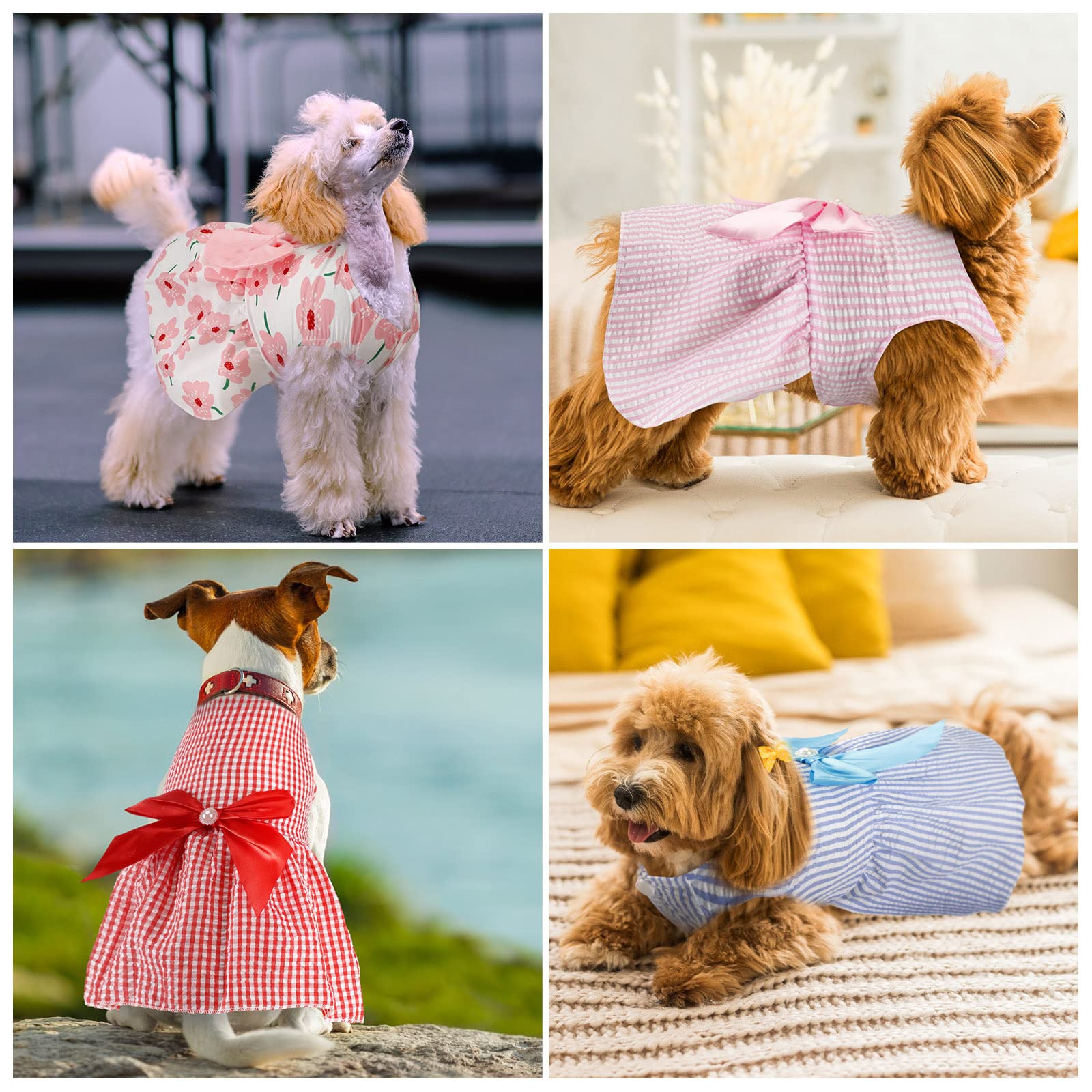 Sanwuta 8 Pieces Dog Bowknot Dresses Puppy Clothes Outfits Princess Dresses Soft Lightweight Summer Fruit Floral Pattern Pet Ski
