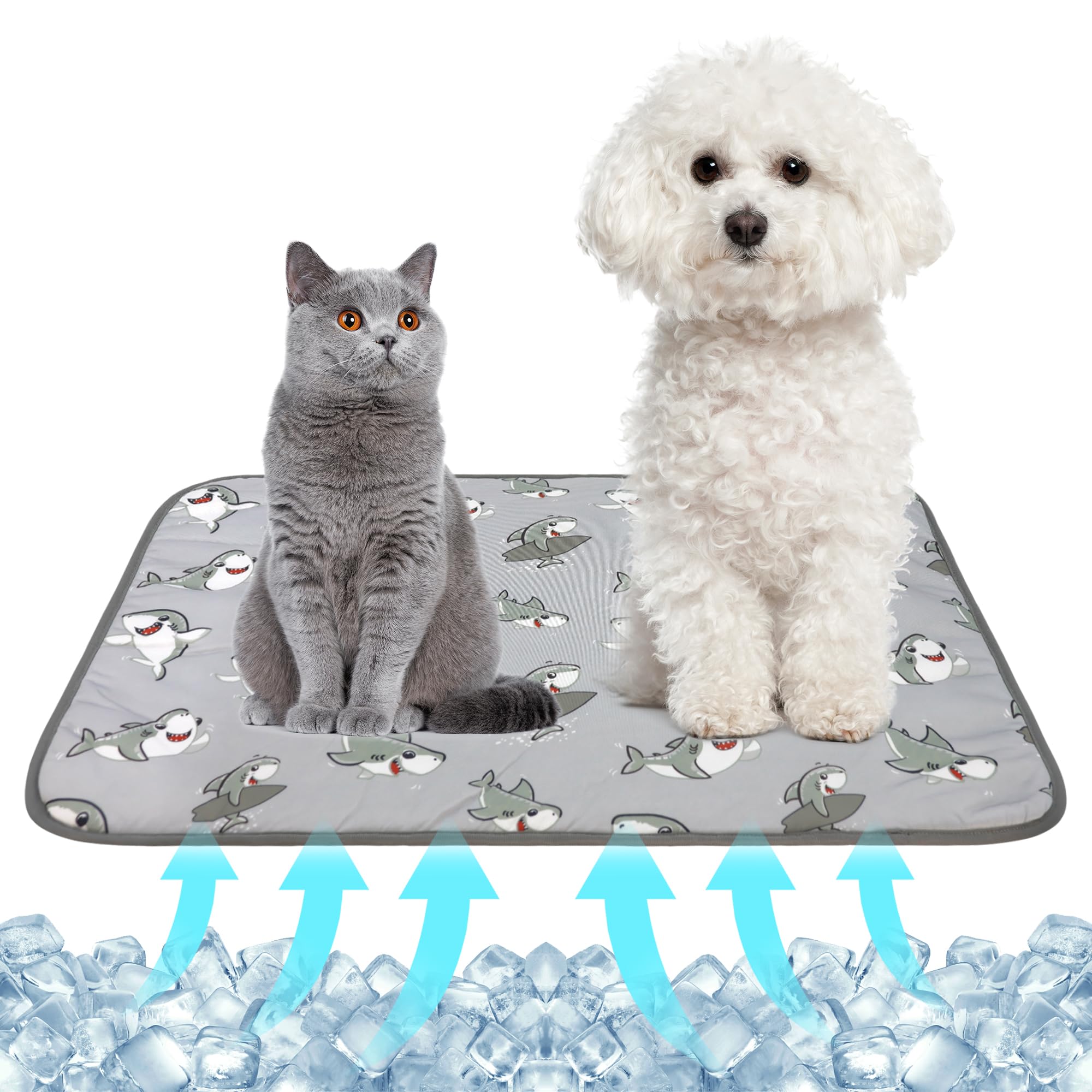 Nacoco Summer Pet Cooling Mat - Cat Dog Cushion Pad Sleeping Cool Sharks Comfortable Soft For Pets Kids And Adults (Grey Shark, 
