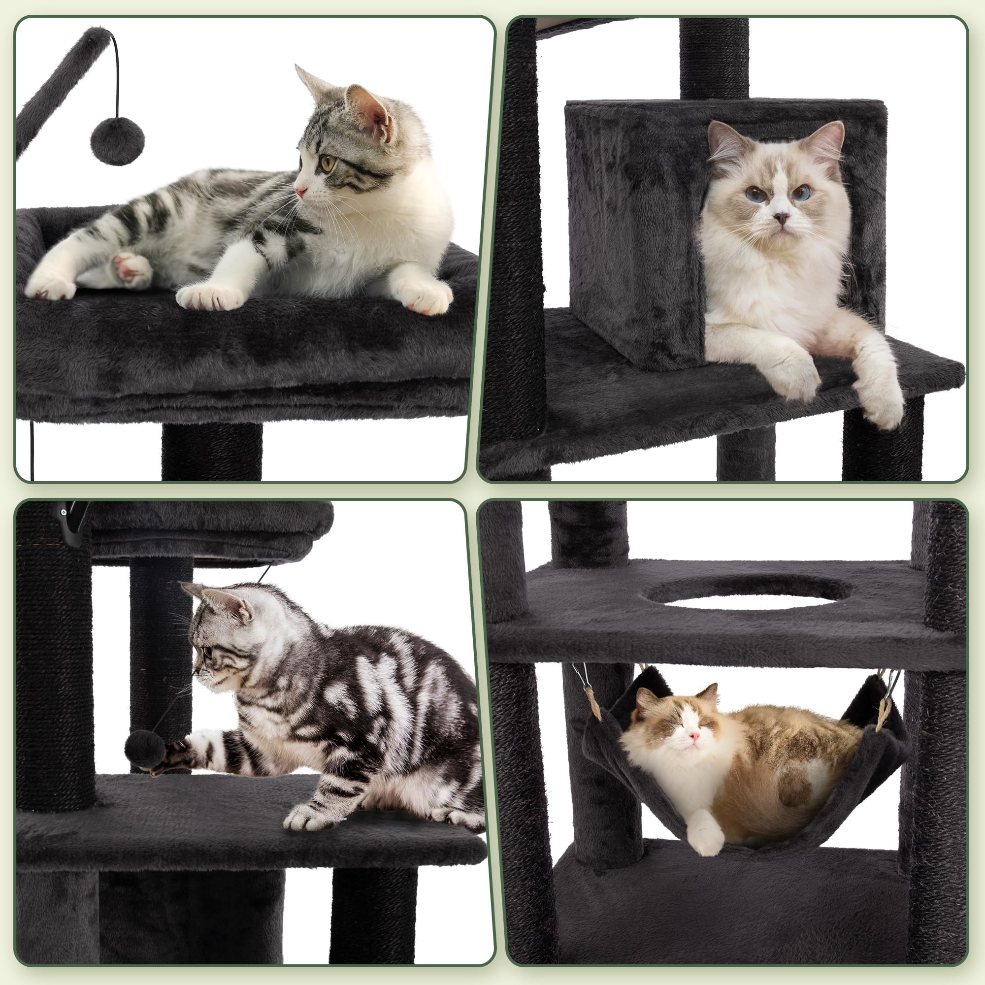 Kamaboko Gothic Cat Tree, 73.6In Black Cat Tower With Coffin Bed, Big Tall Cat Condo With Sisal Scratching Posts, Scratching Ram