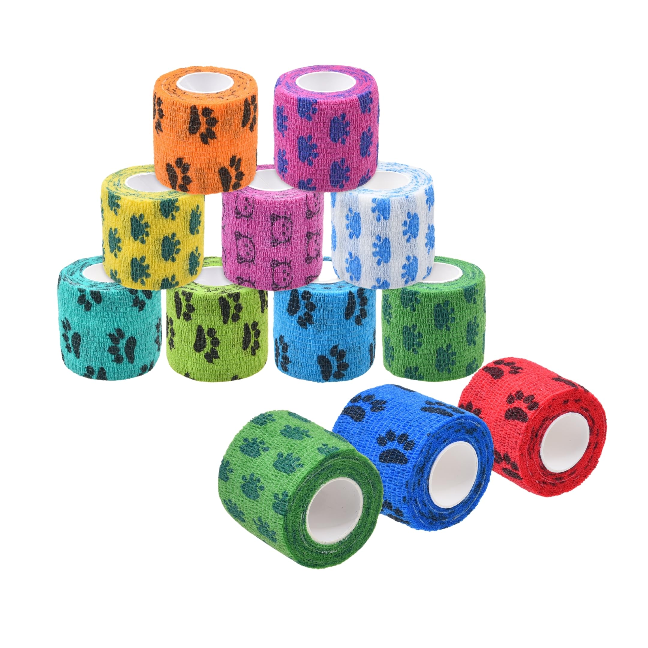 Eco-Fused Self-Adhering Bandage - Injury Wrap Tape for Pets, Dogs, Cats, Horses - Pack of 12 - Dog Bandages for Legs - Prevent L