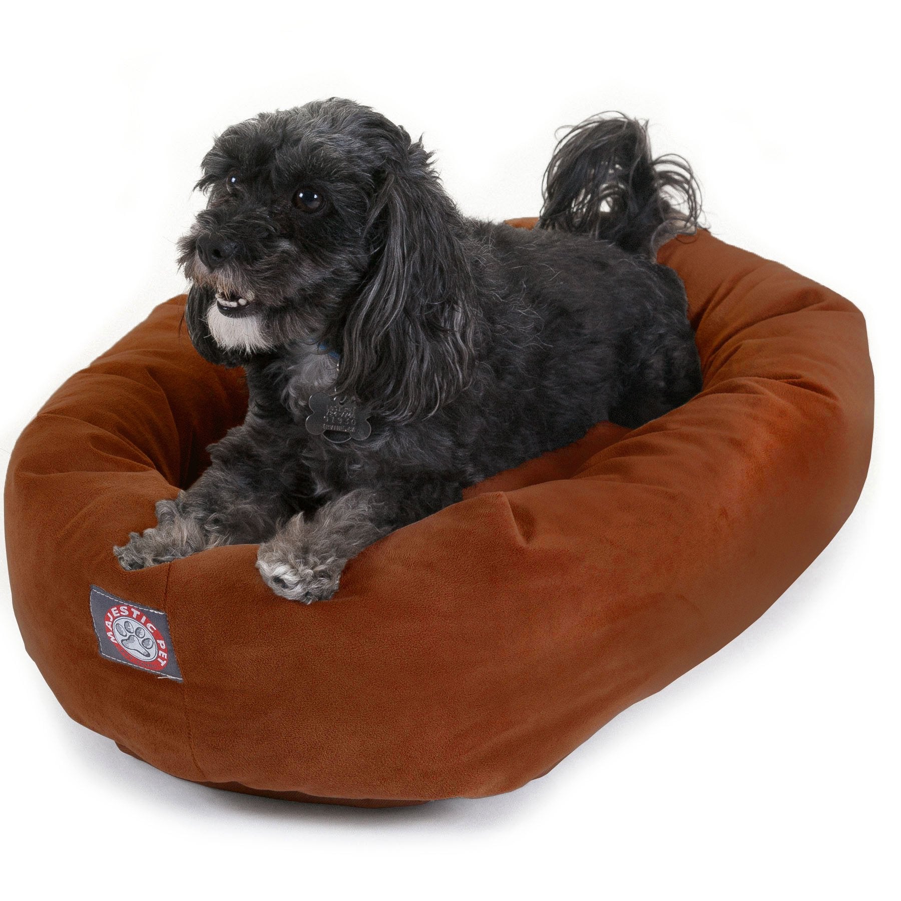 Majestic Pet Dog Bed, 24x19x7in, Rust - Soft Round Pet Bed with Spine Support, Calming Donut Bed for Small Dogs, Washable, High-