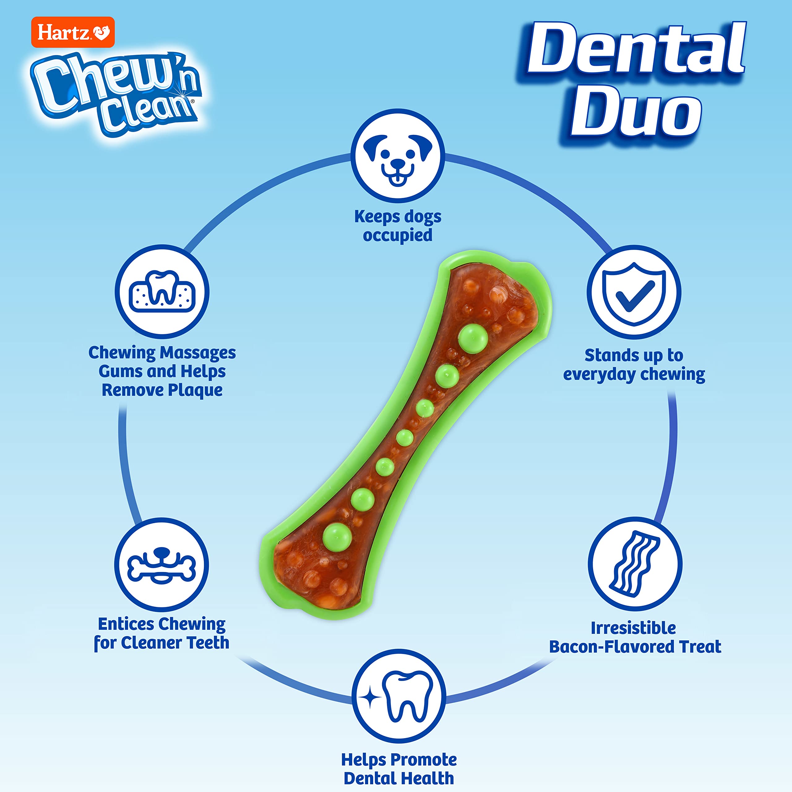 Hartz Chew 'N Clean Dental Duo Dog Treat & Chew Toy, Color Varies, Medium, 3 Pack
