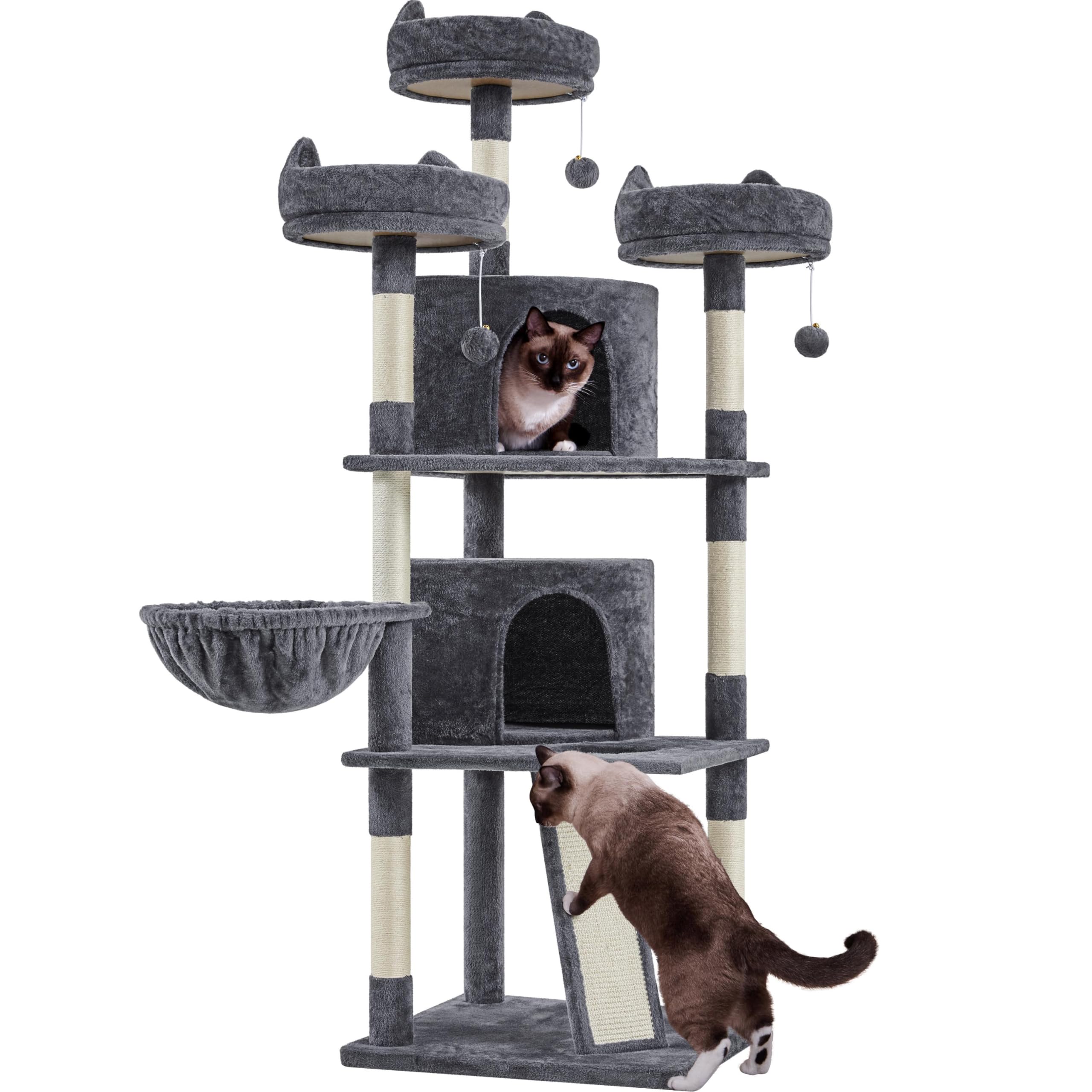 Yaheetech 68.5In Multi-Level Cat Tree Large Cat Condo With Sisal-Covered Platforms Scratching Board & Scratching Posts, Cozy Perches, Stable Cat Tower Cat Condo Pet Play House, Dark Gray