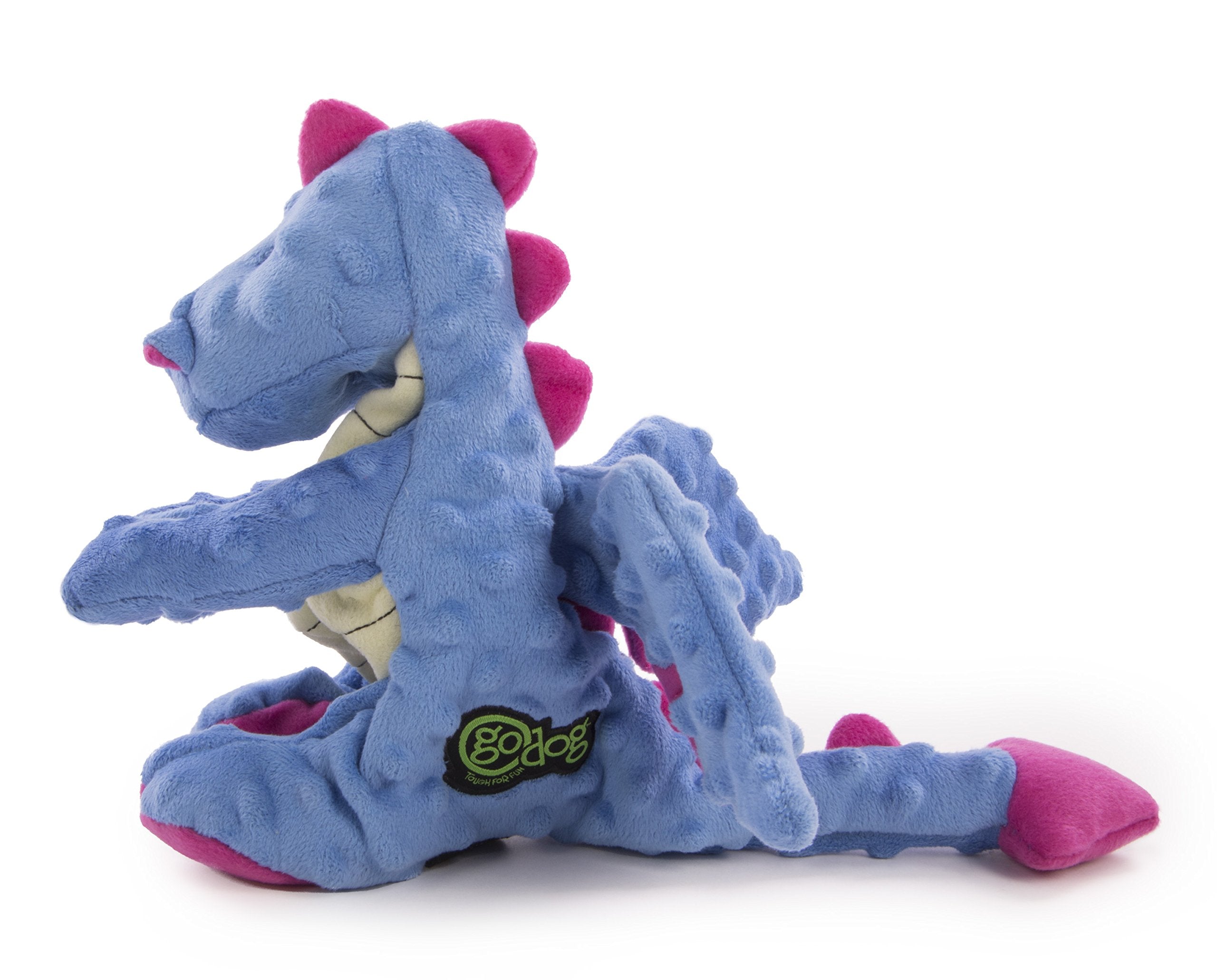 goDog Bubble Plush Dragons Squeaky Dog Toy, Chew Guard Technology - Periwinkle, Large