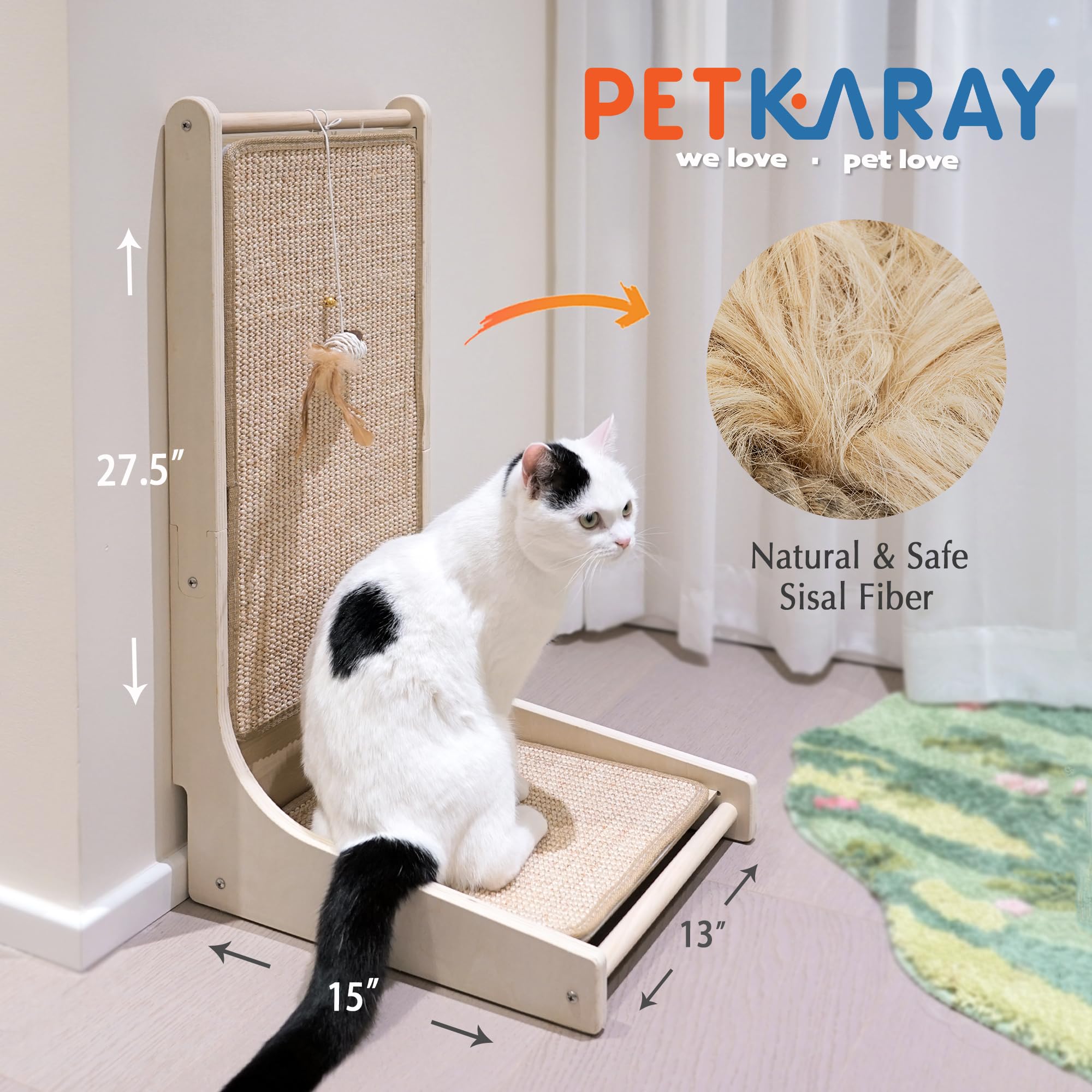Petkaray Cat Scratcher, Sisal Cat Scratch Pad, L Shape Scratching Board For Indoor Kitty, Floor Mounted Scratcher With Mouse Toy