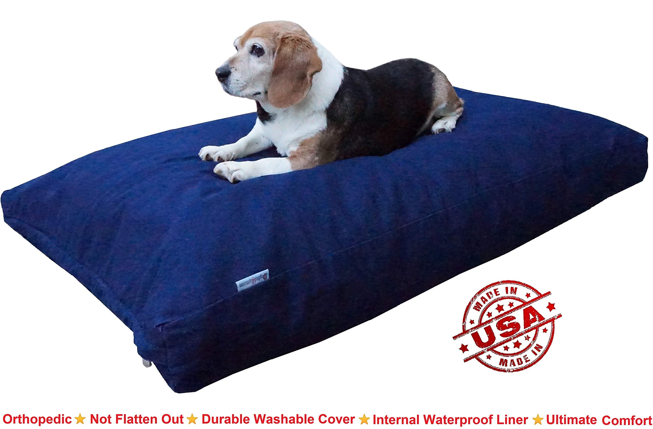 Dogbed4Less Shredded Memory Foam Dog Bed Pillow, Waterproof Lining And Machine Washable Durable Denim Cover 40X35 Inches, Blue