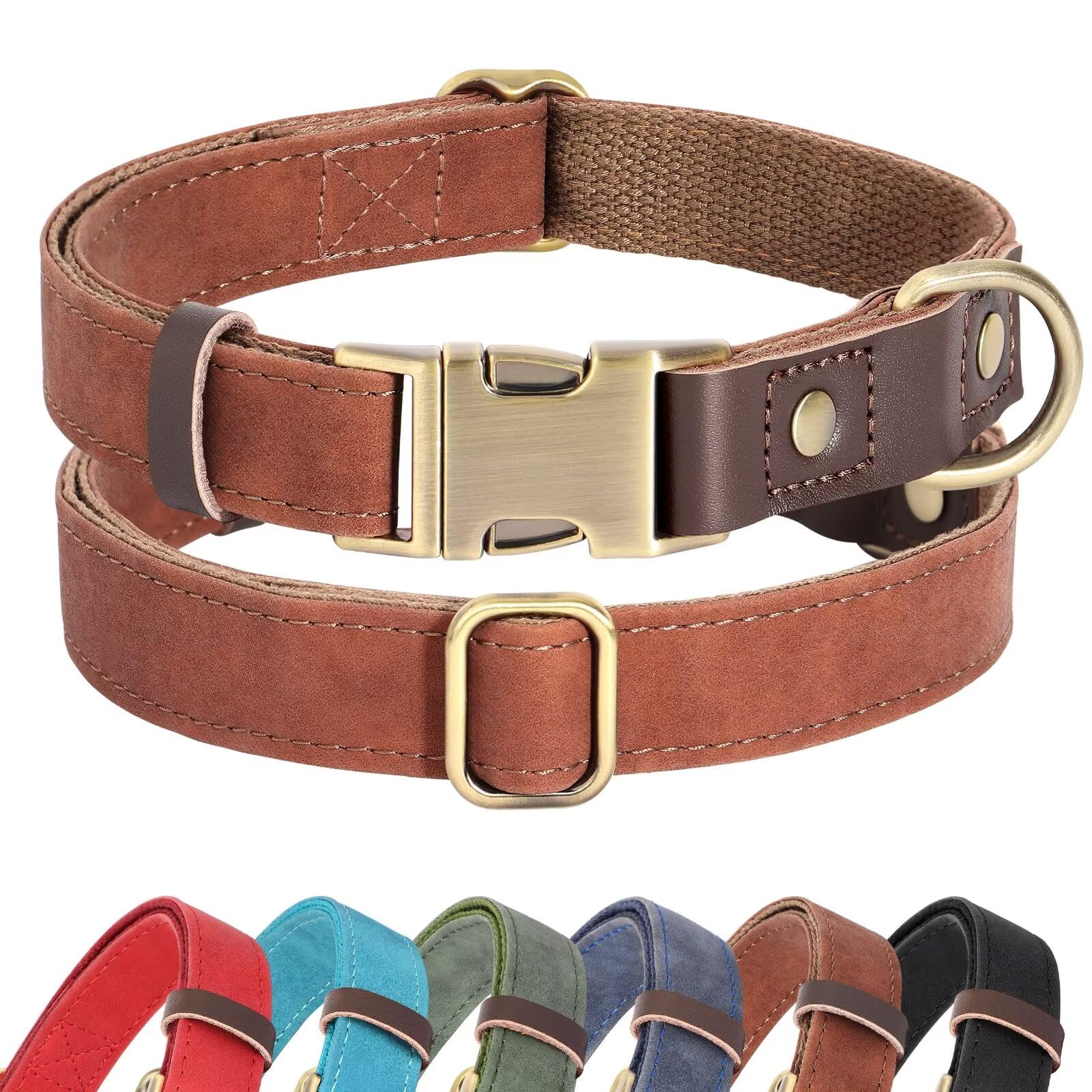 Didog Soft Padded Leather Dog Collar For Large Dogs, Classic Heavy Duty Dog Collar Adjustable With Quick Release Metal Buckle,Br
