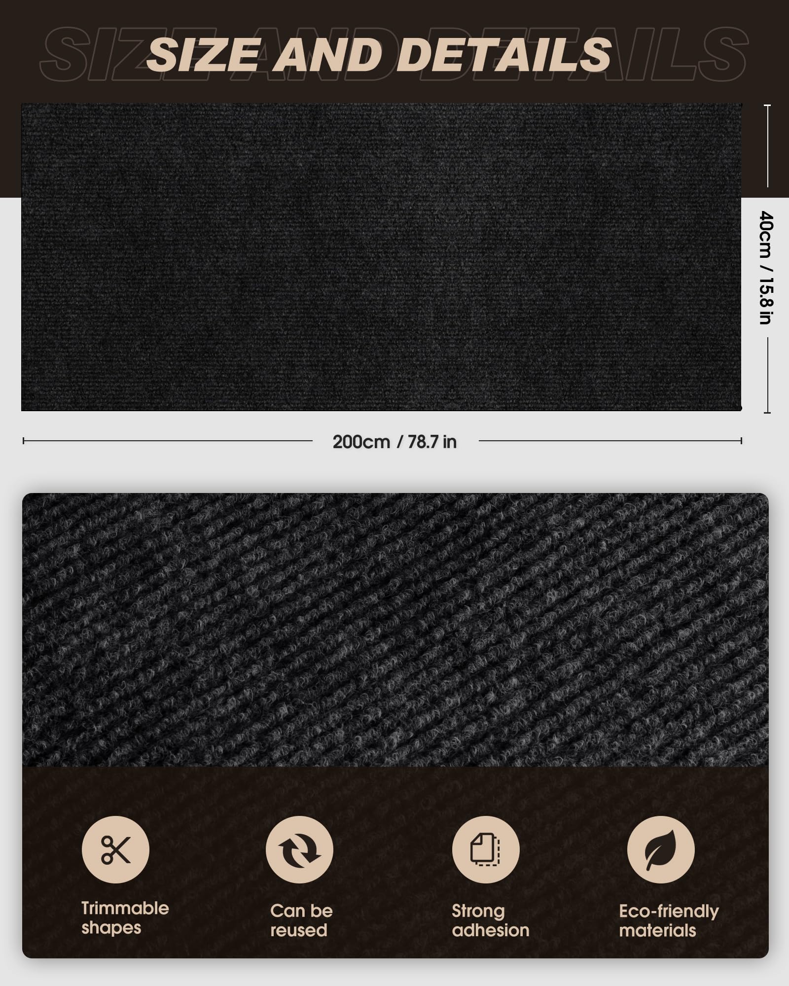 Vivoyan Cat Scratch Mat,Trimmable Self-Adhesive Carpet,Diy Climb Cat Scratcher For Cat Couch Furniture Or Wall Protector,Coverin