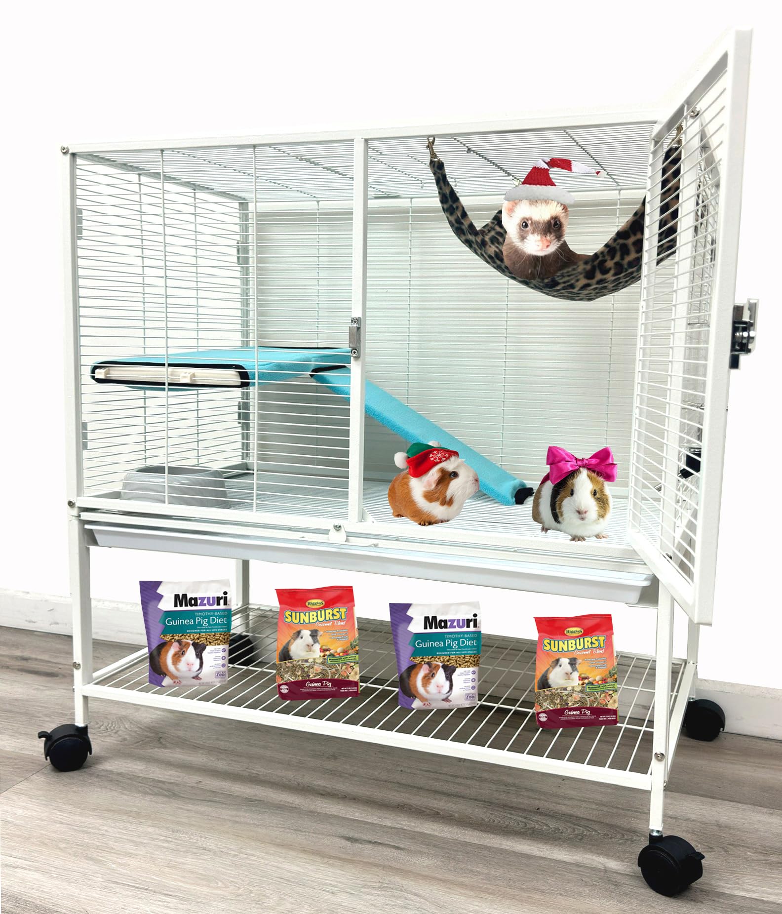 Extra Large 30.5''X18.25''X34''H Two Tiers X-Large Front Doors Top Access Door Tight 1/2-Inch Wire Spacing For Feisty Ferret Ham