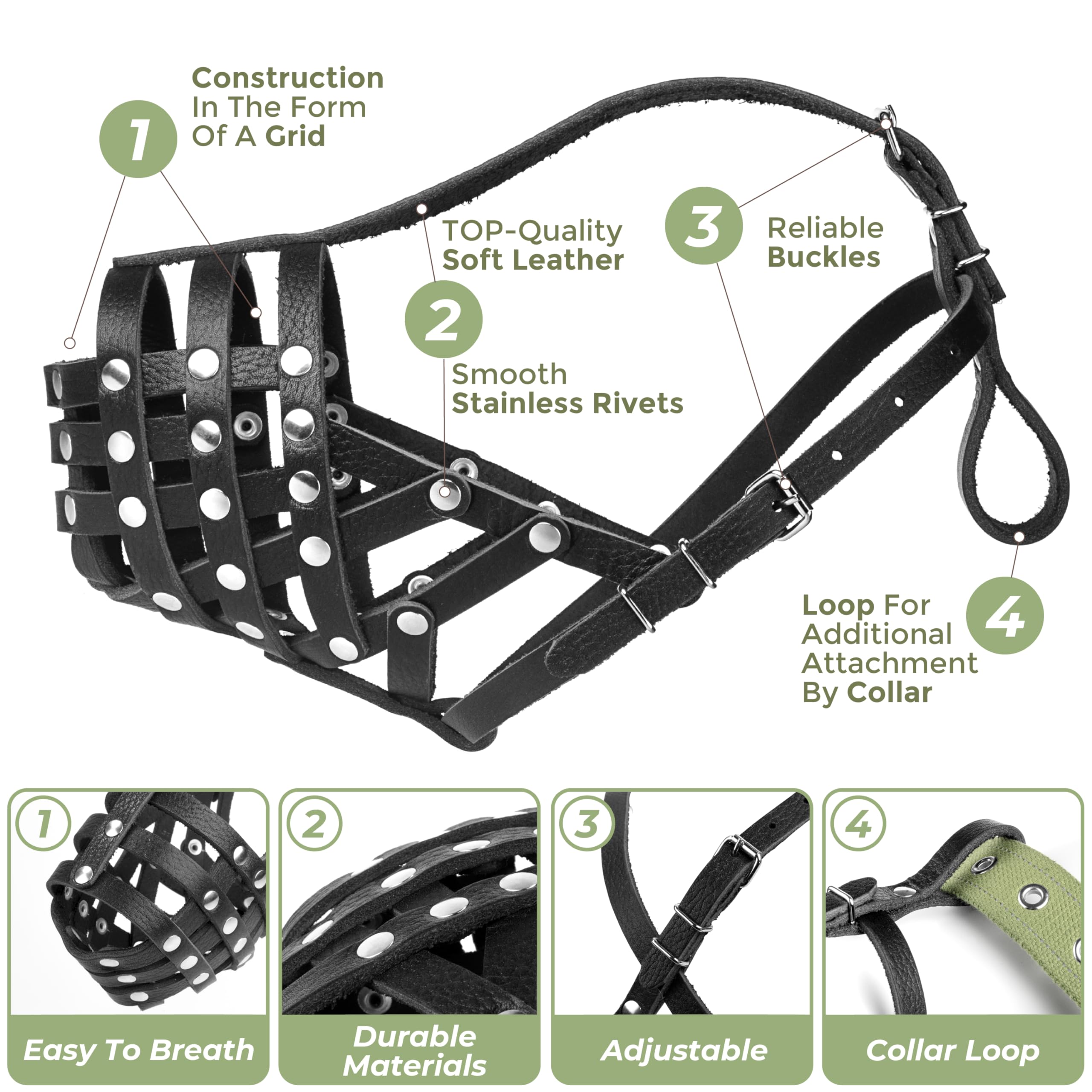 Clevertail Soft Leather Dog Muzzle For Pitbulls - Dog Muzzle For Medium And Large Dogs Pitbull - Breathable Pitbull Muzzle Anti