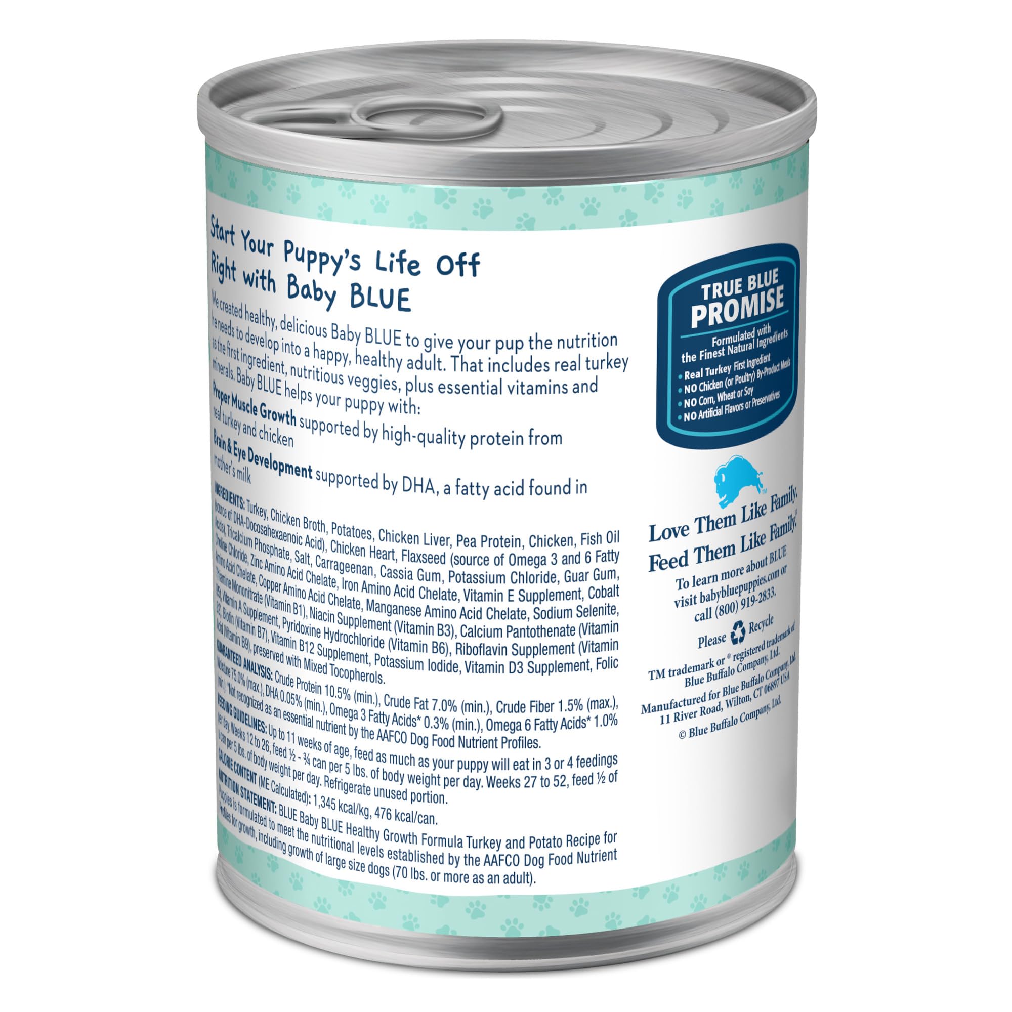 Blue Buffalo Baby BLUE Natural Wet Food for Puppies, Healthy Growth Formula with DHA, Turkey & Vegetable Recipe, 12.5-oz. Cans,
