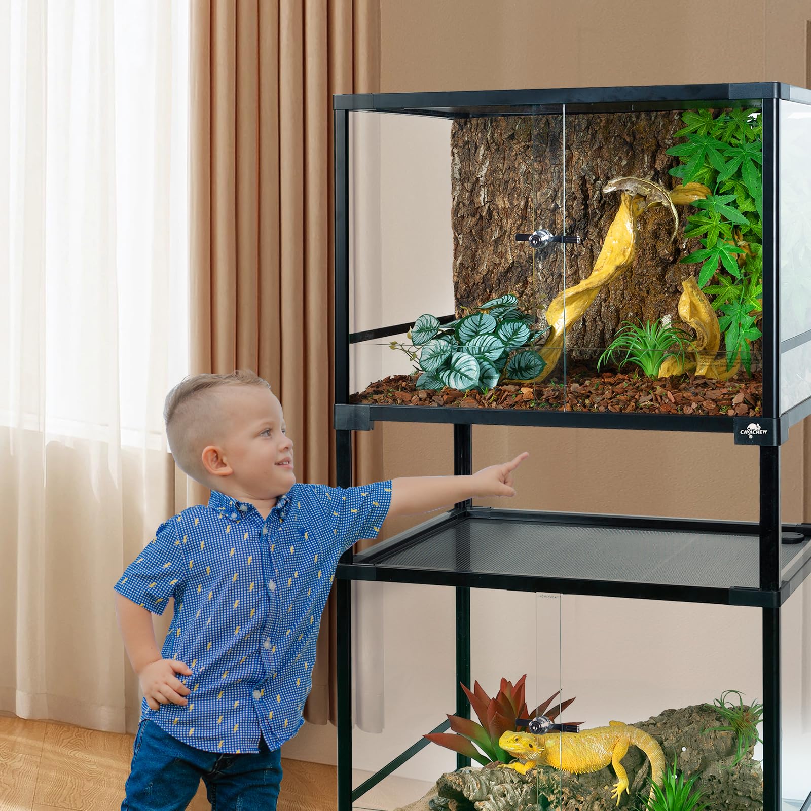Cavachew Double Stacked Reptile Tank, 24'' X 18'' X 44'' Tall Reptiles Terrarium, Front Opening, Full Vision, Knock Down, 2 Pack