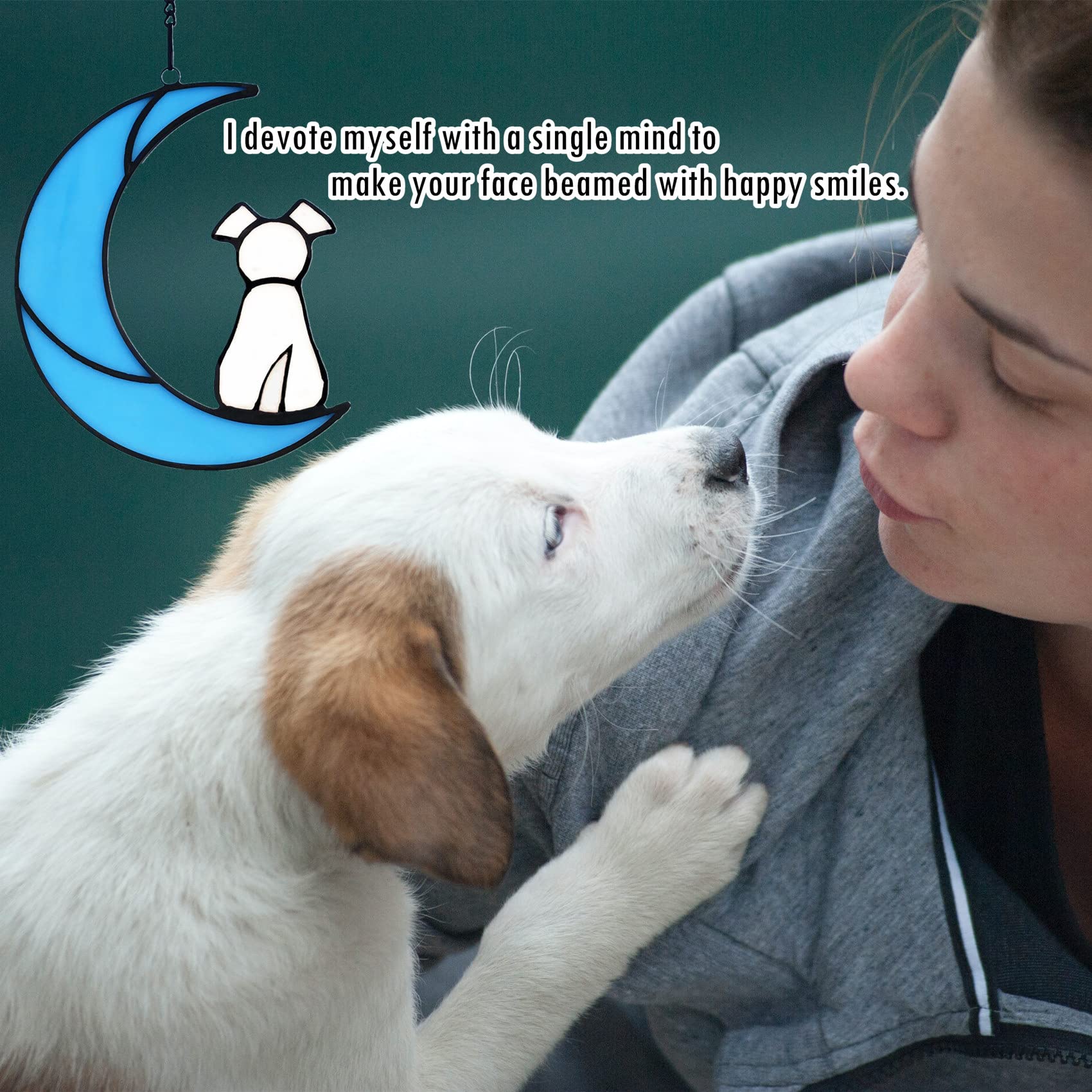 Lcensp Stained Glass Pet Dog Memorial Gifts For Dog Lovers, White Dog Decor On Blue Moon Window Hangings Suncatcher, Loss Of Dog
