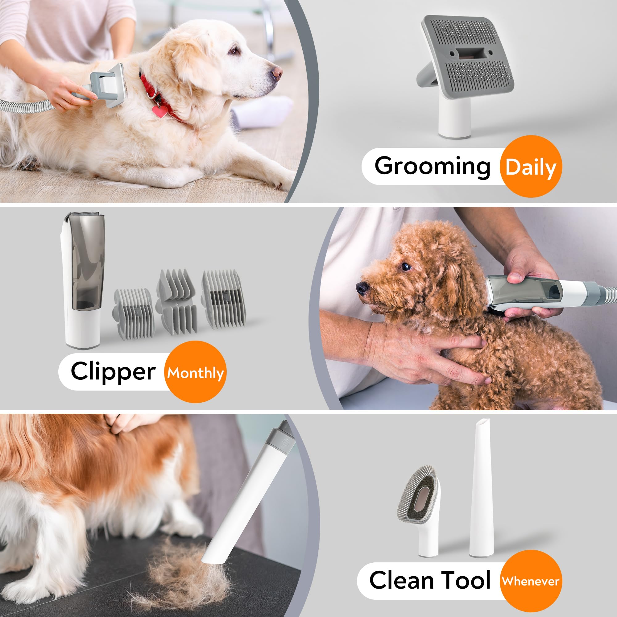 ExcegBot Dog Grooming Vacuum, Dog Grooming Kit 12kPa Suction Hair Remover Low Noise Pet Brush Vacuum Collects 99% Hair, 2L Dust