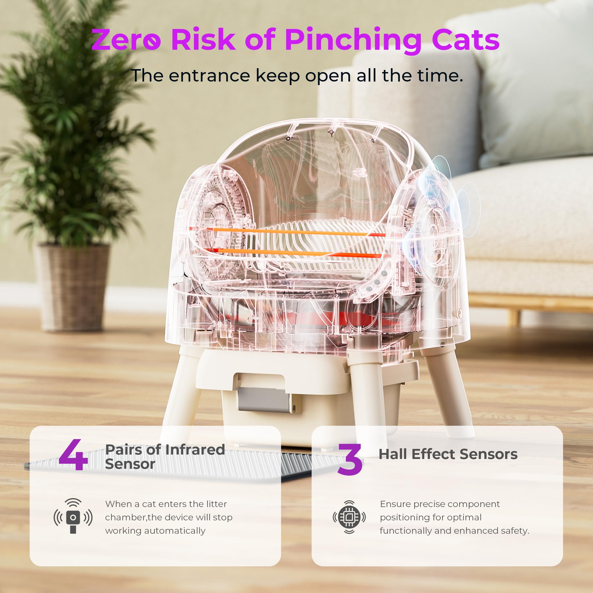 Self Cleaning Cat Litter Box, Open Top Automatic Litter Box For Multiple Cats, Liners And Mat Included, Pink