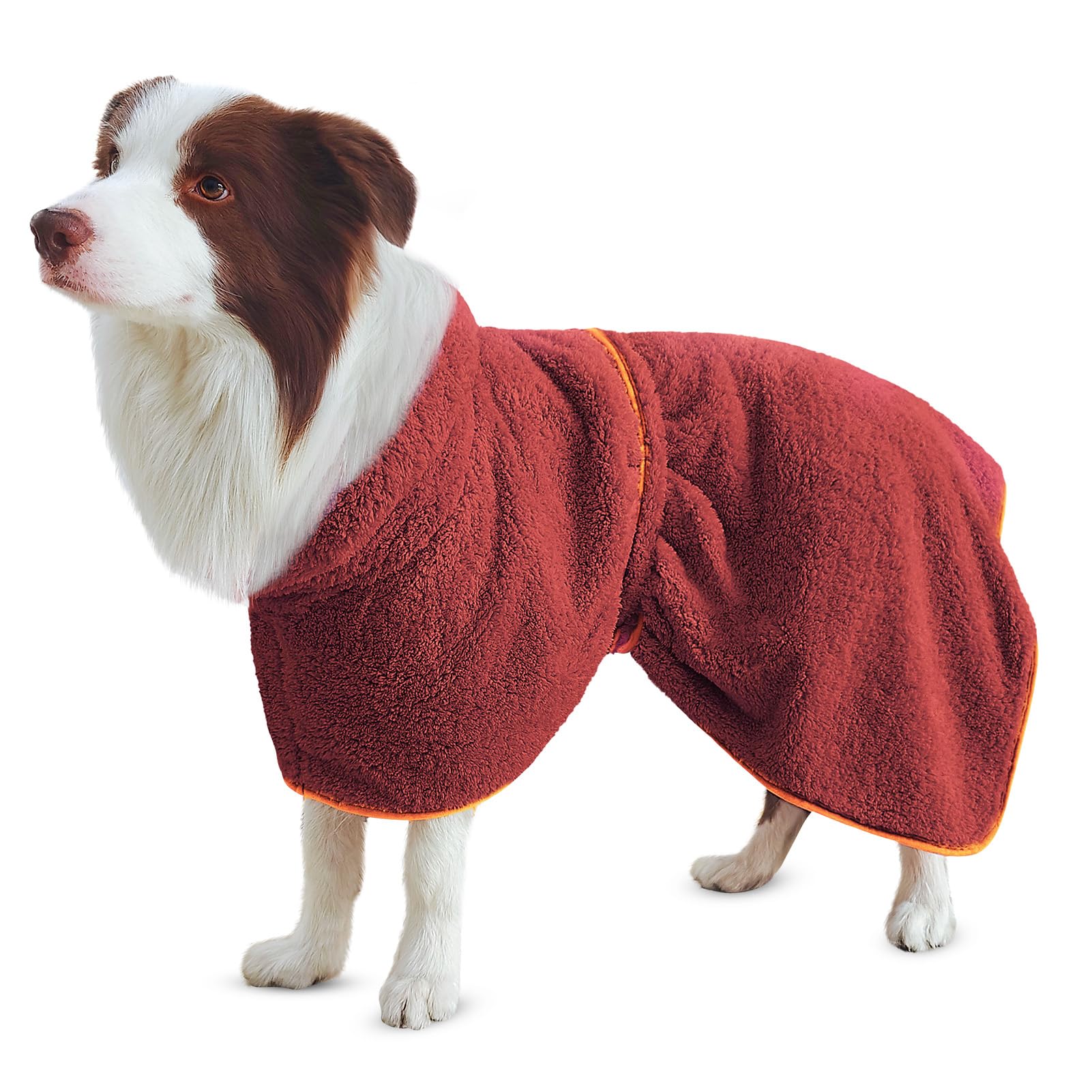 Bienbee Soft Dog Bathrobe,Super Absorbent & Quick-Drying Dog Robe With Hood, Cozy Drying Coat For After Bath, Red Xl
