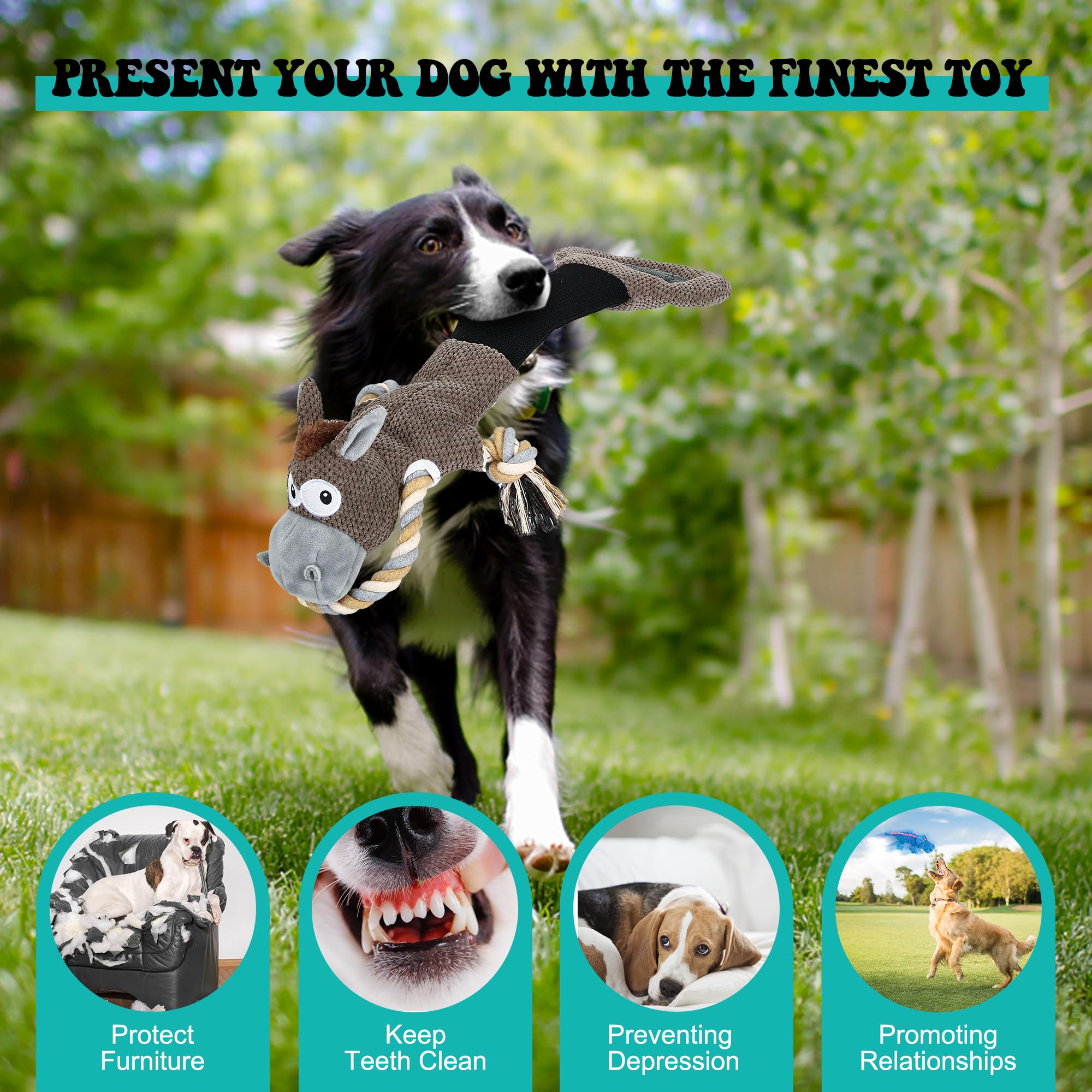 Iokheira Dog Squeaky Toy For Large Dog, Interactive Tug Of War Plush Toys With Cotton Material & Crinkle Paper Tough Durable Toy