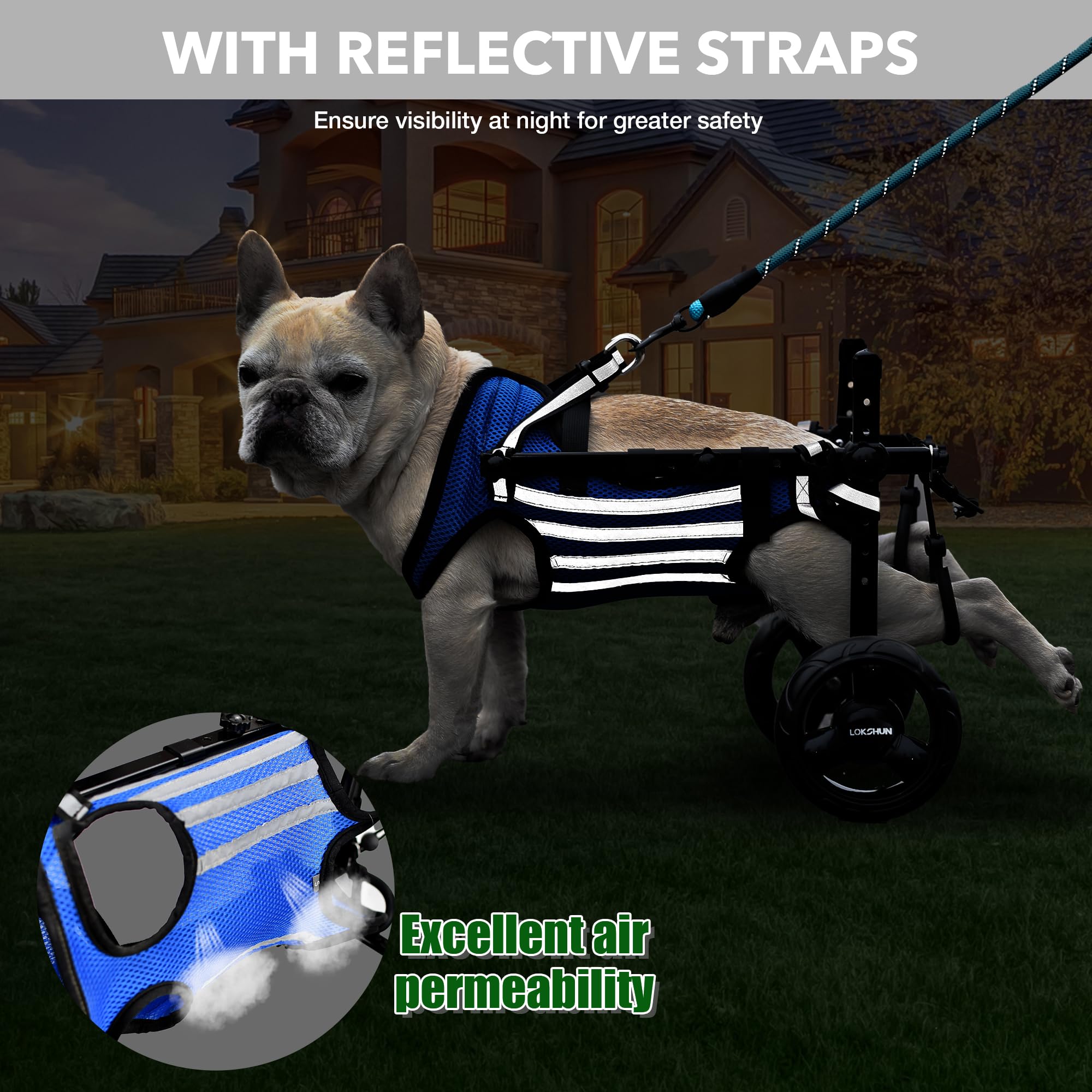 Lokshun 2025 Upgraded Dog Wheelchair for Back Legs Small Wheelchair for Dogs with Disabled Hind Legs Walking Adjustable Dog Cart