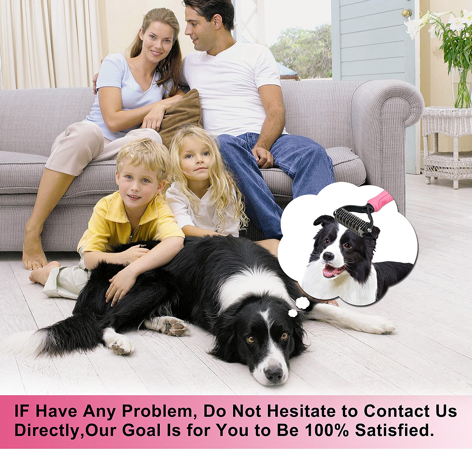 Whoobell Undercoat Rake For Dogs, 2 Side Undercoat Brush For Deshedding And Dematting For Dog Cat Rabbit, Professional Pet Grooming Hairtools, Removes Loose Undercoat And Nasty Shedding, Pink