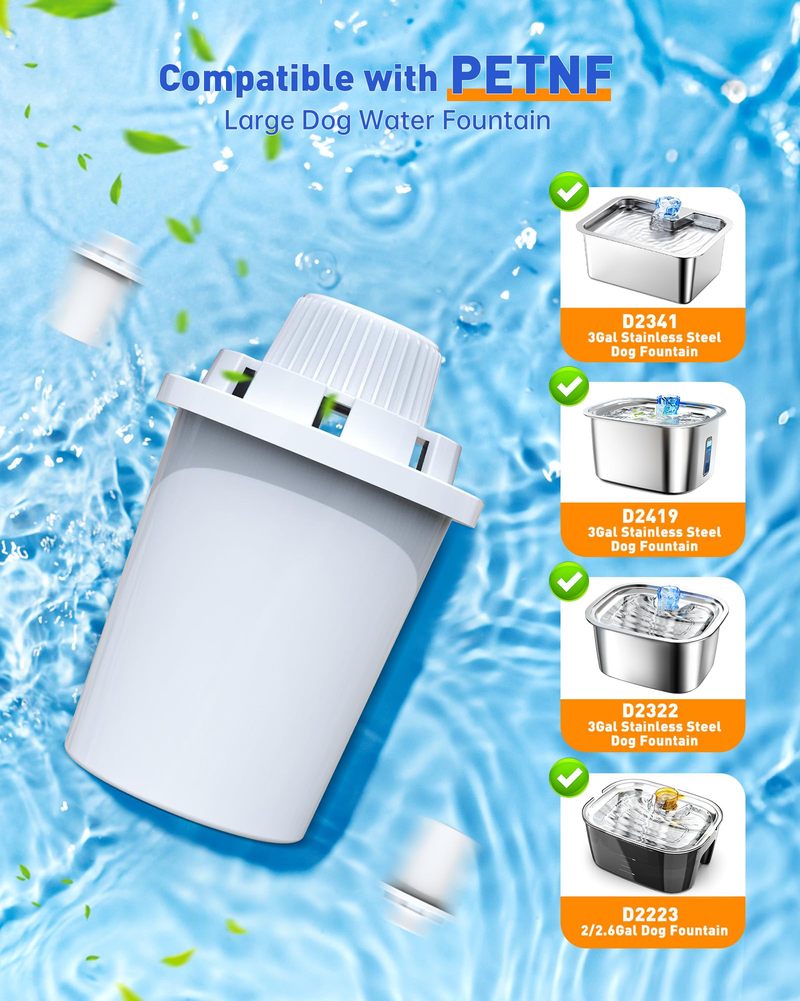 Dog Water Fountain Filter Replacement For Petnf Stainless Steel Pet Fountain Replacement Filters For D2223,D2341,D2322,D2340 Mod