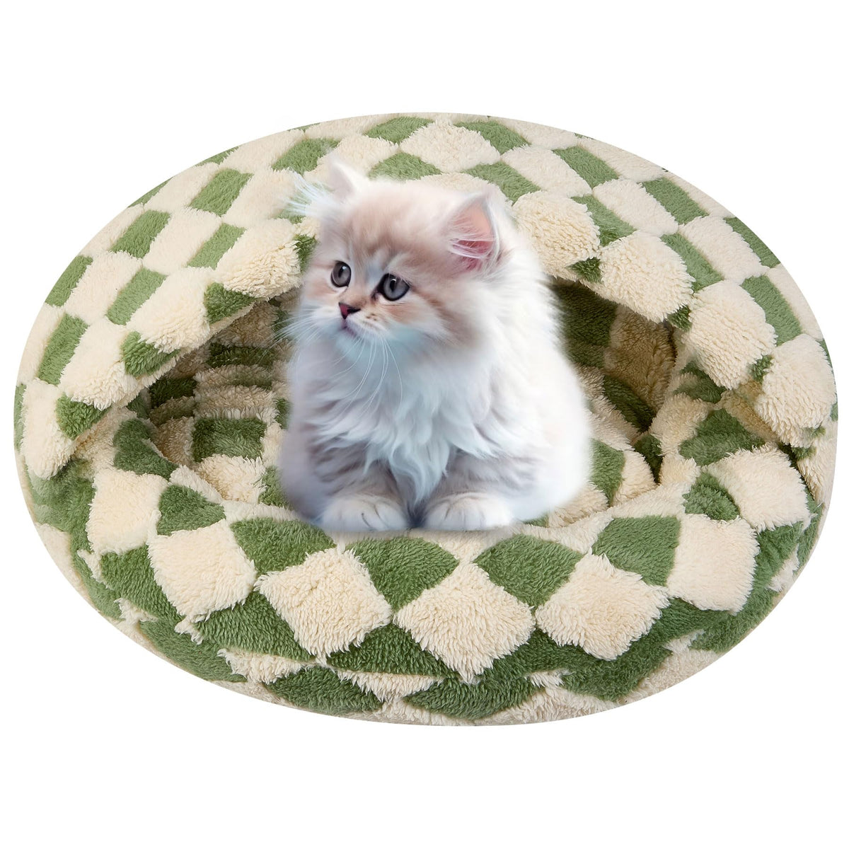 Calming Dog Beds & Cat Cave Bed With Hooded Cover, Dog Beds For Small Dogs, Faux Fur Cuddler Round Comfortable Self Warming Pet 