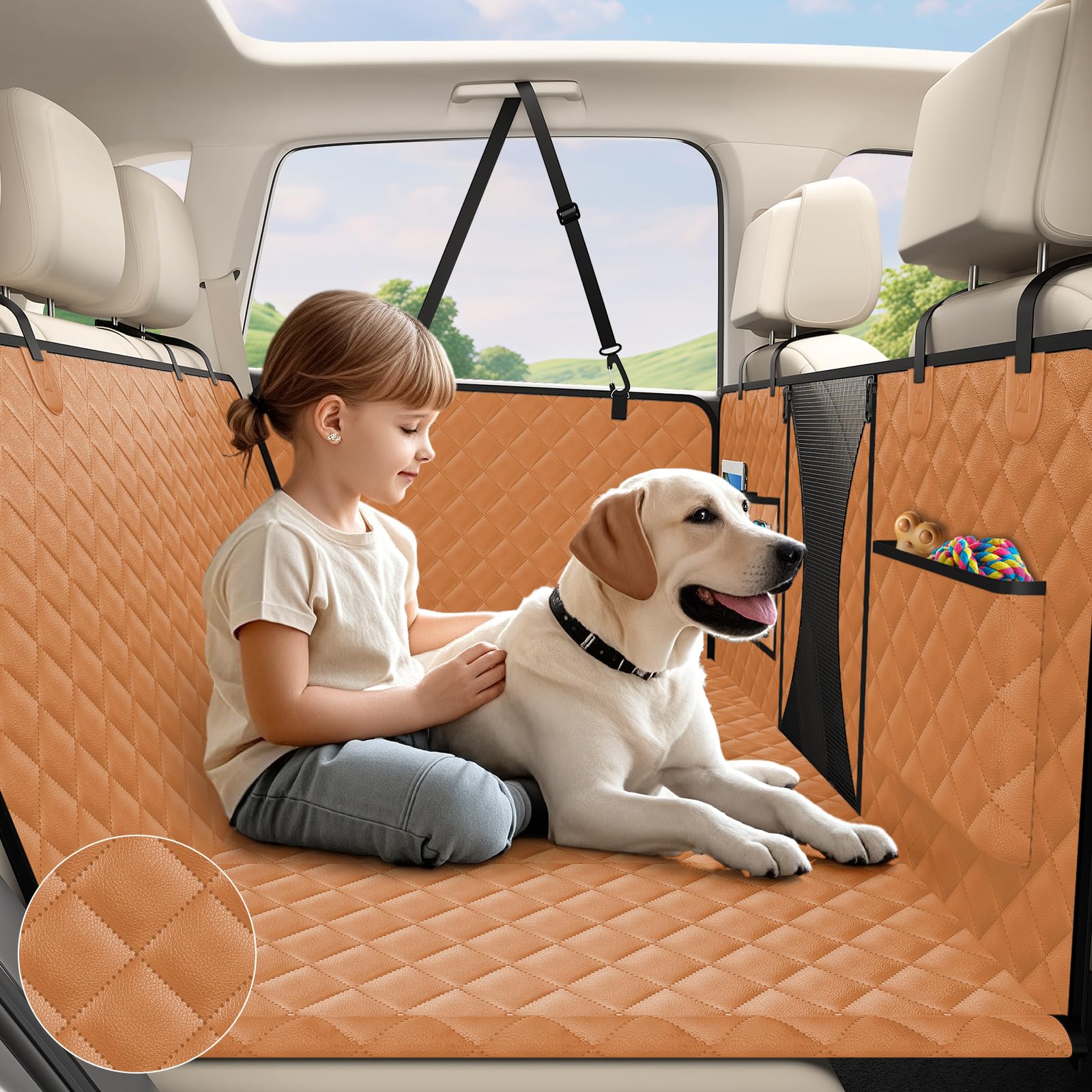 Asfrost Pu Leather Dog Seat Cover For Back Seat Extender-Upgraded Hard Bottom Back Seat Pet Cover For Dogs, Anti-Scratch Nonslip
