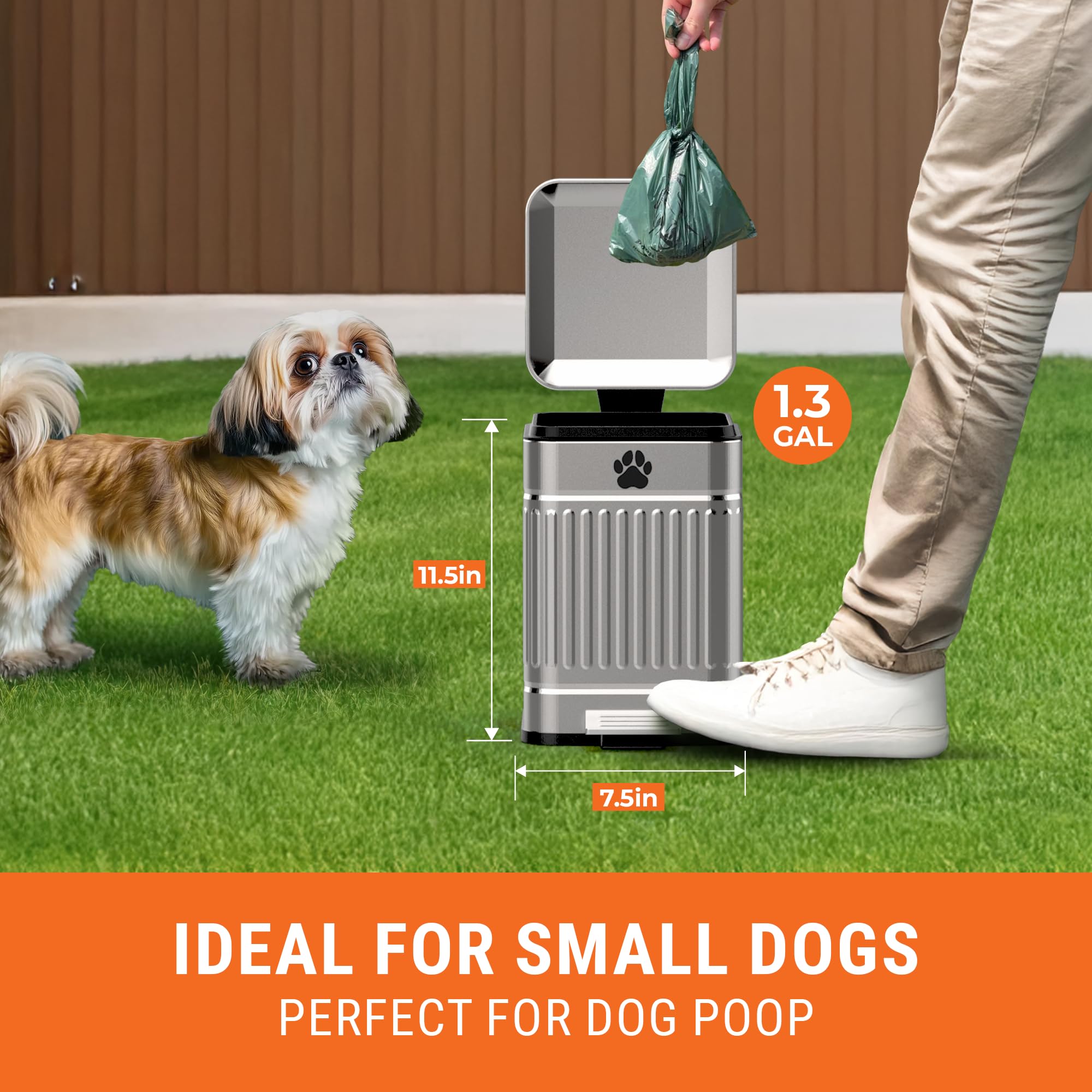 Pupzle Small Dog Poop Trash Can Outside, 1.3 Gal Metal Dog Waste Trash Can, Small Poop Bucket Outdoor With Lid, Pet Waste Contai