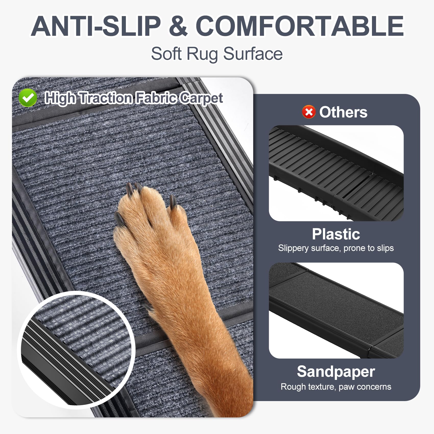 Herccreta Wigge Dog Ramp For Car, 63'' Long & 17'' Wide Folding Portable Pet Stair Ramp With Non-Slip Rug Surface, Extra Wide Do