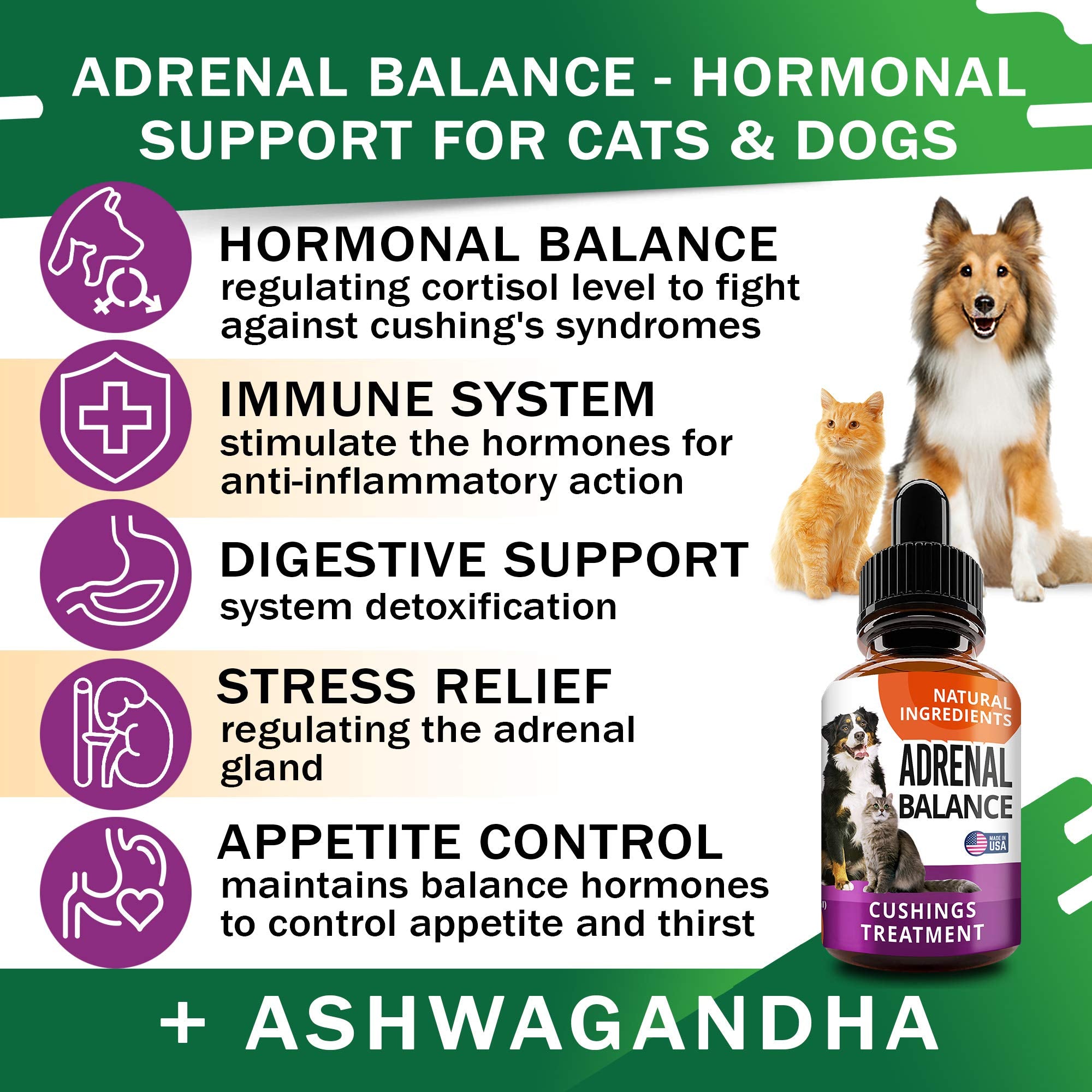 Adrenal Balance for Dogs and Cats - Cushings Treatment for Pets, Adrenal Support w/Ashwagandha, Licorice Root, Rhodiola Rosea -
