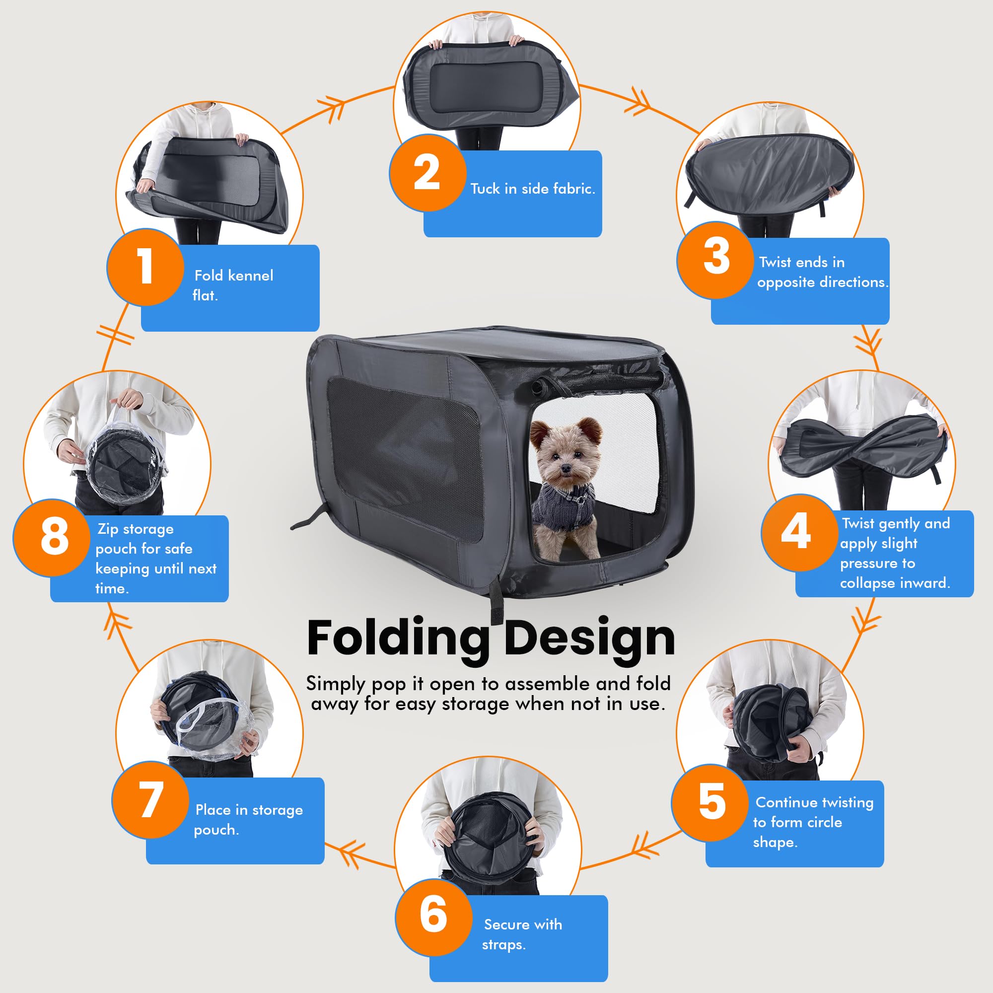 Beatrice Home Fashions Portable, Collapsible, Pop Up Kennel Travel Cat and Dog Crate, 32.5 L x 19.5 W x 19.5 H, Black