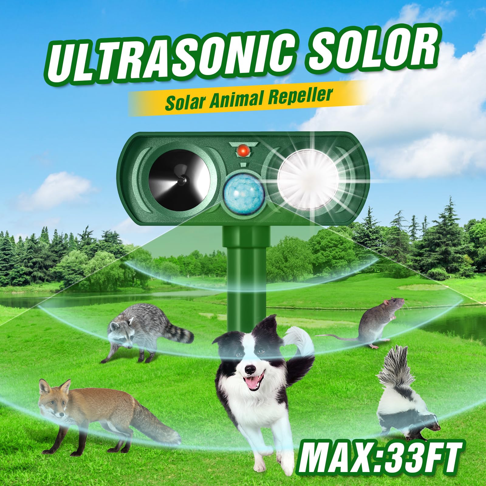 Outdoor Solar Powered Cat Deterrent, Ultrasonic Cat Deterrent With Motion Sensor And Flashing Light, Waterproof Deterrent Device