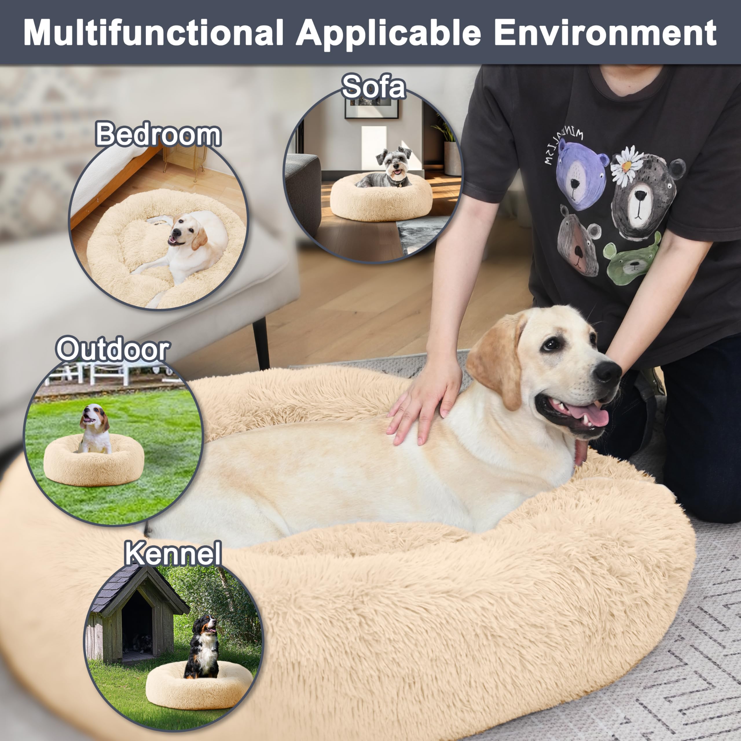 Elsker&Home Calming Dog & Cat Bed,Donut Washable Warming Soft Round 23 Inches Dog Beds For Small Dogs,Anti-Anxiety Fluffy Plush