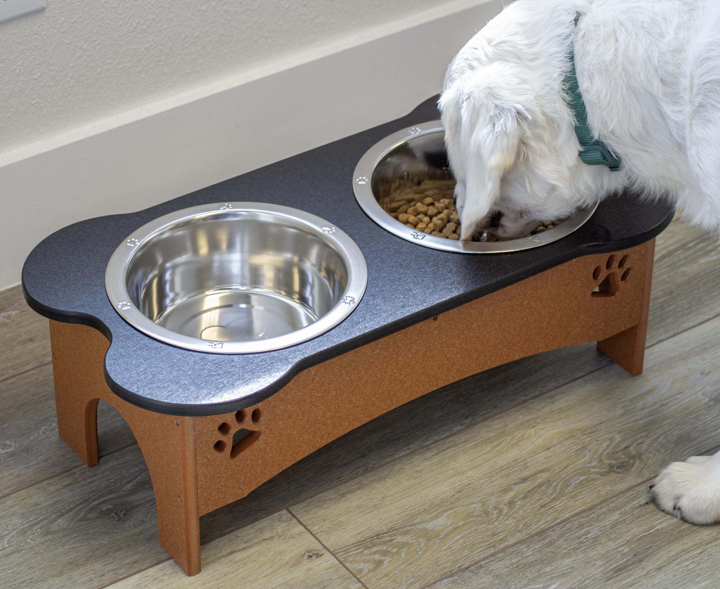 Double Water and Food Bowl Made of High Density Poly Resin for Taller Dogs