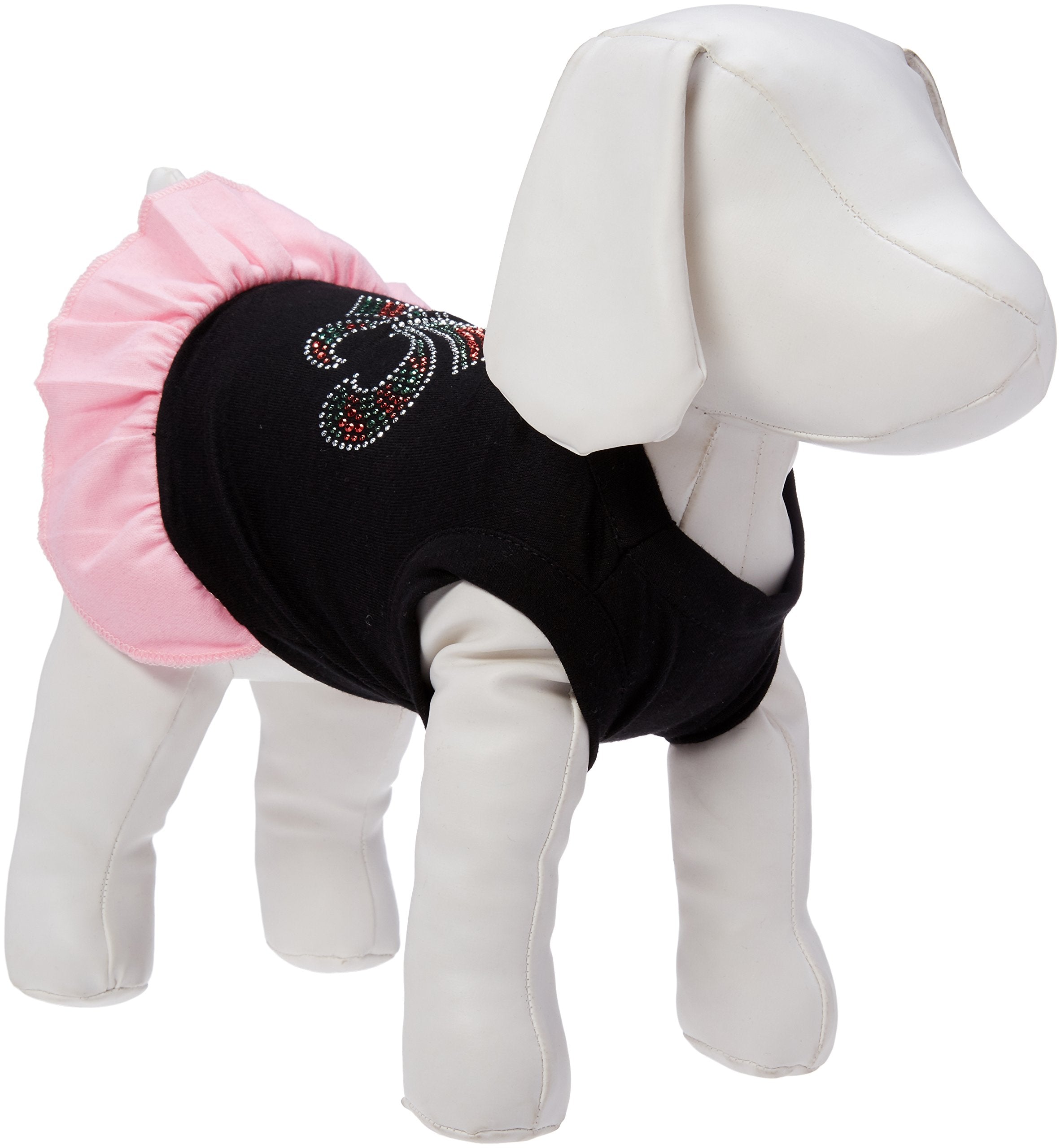 Christmas Pet Dog & Cat Dress Rhinestone, Christmas Fleur De Lis Black W/Light Pink MD (6-10 lbs.)