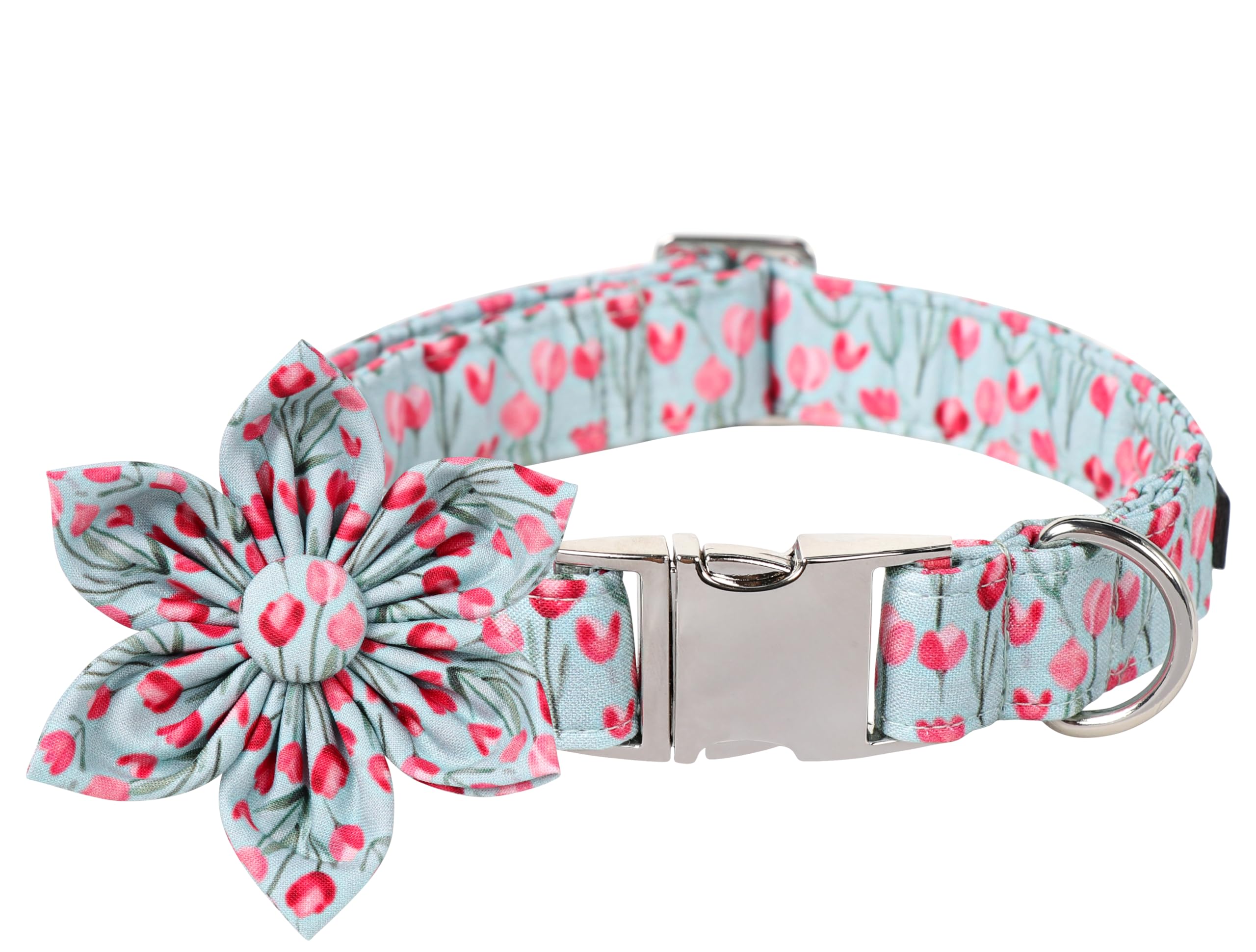 Lionet Paws Design Dogs Collar Cute Adjustable Flower Dog Collars For Girl Female Small Medium Dogs With Tulips M