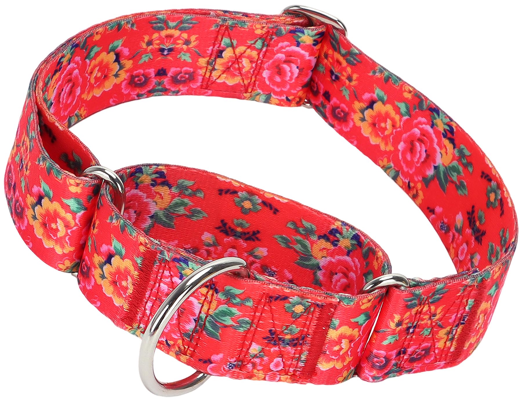 Martingale Dog Collar 1.5    Width - Heavy Duty Adjustable Training Collar With Stylish Red Floral Design - Secure Fit For Mediu