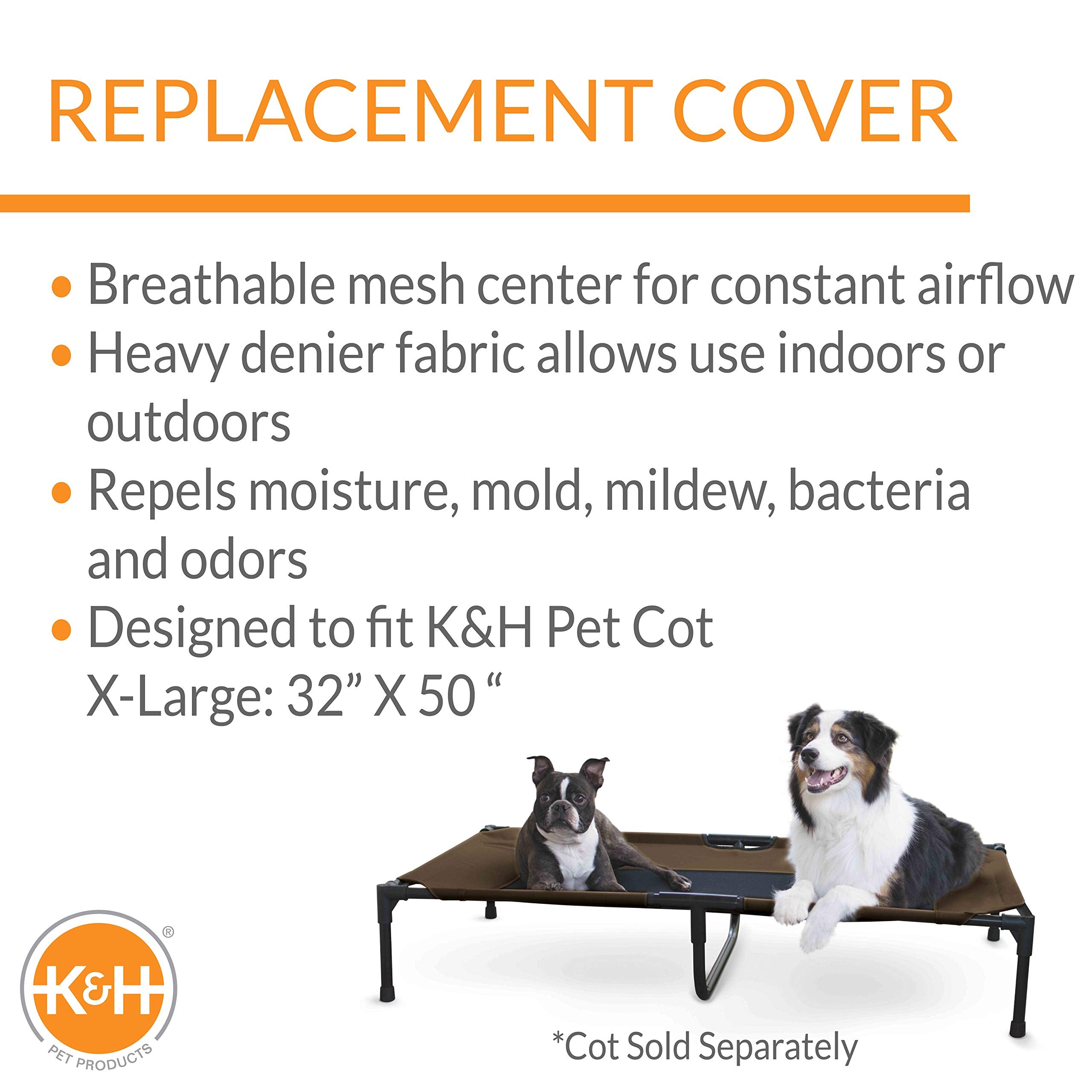 K&H Pet Products Original Pet Cot Replacement Cover (Cot Sold Separately) - Chocolate/Black Mesh, X-Large 32 X 50 Inches